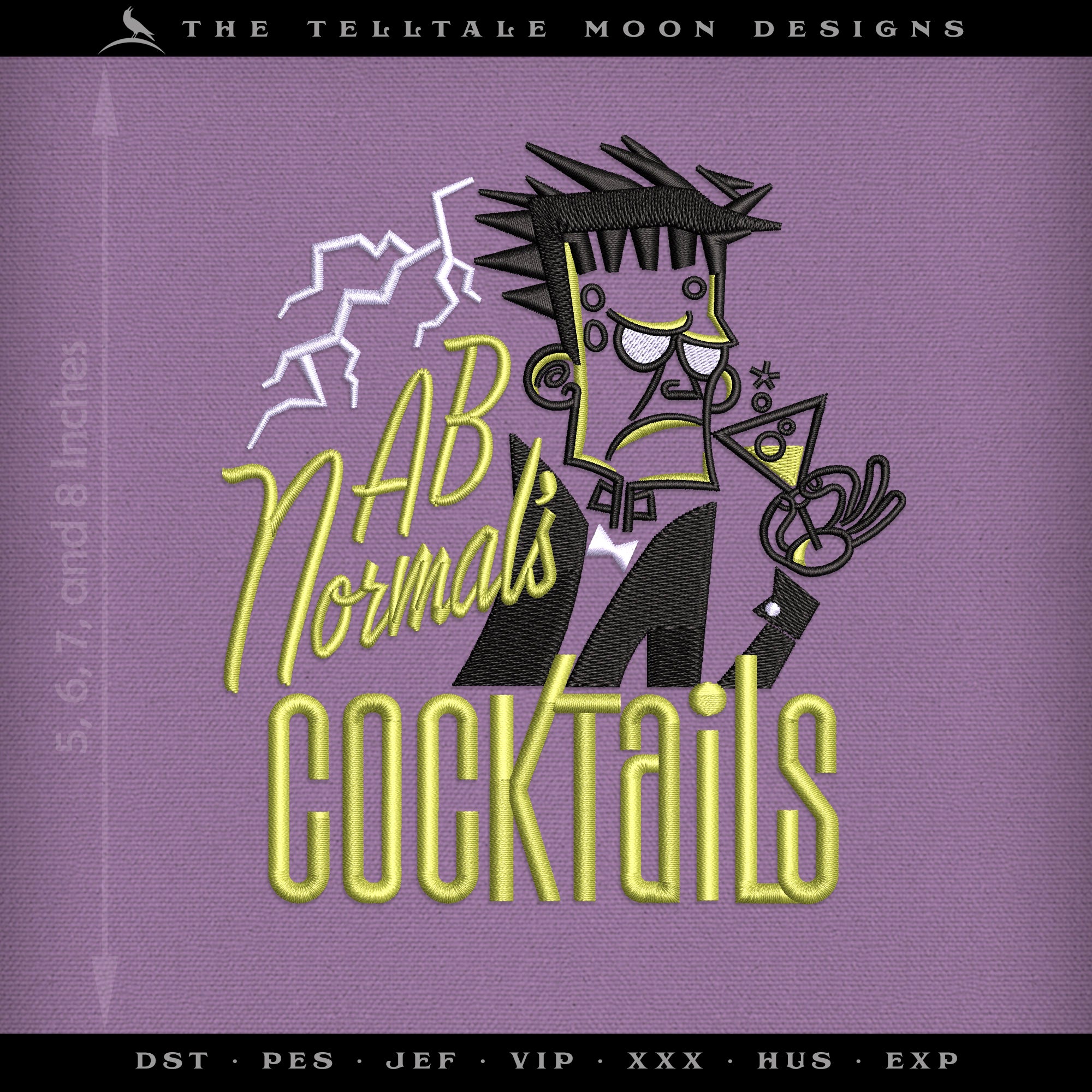 Embroidery: Retro-style Frankenstein's Monster Cocktail Label - Four Sizes 5 to 8 Inches