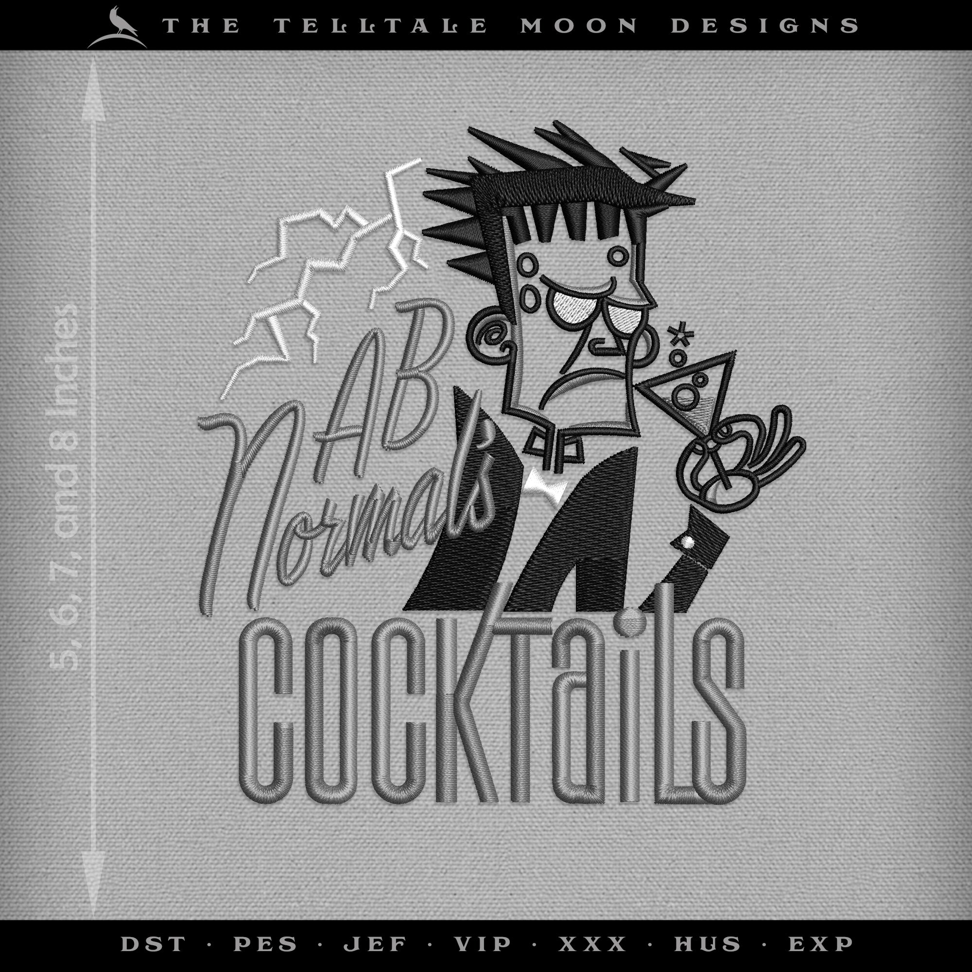 Embroidery: Retro-style Frankenstein's Monster Cocktail Label - Four Sizes 5 to 8 Inches