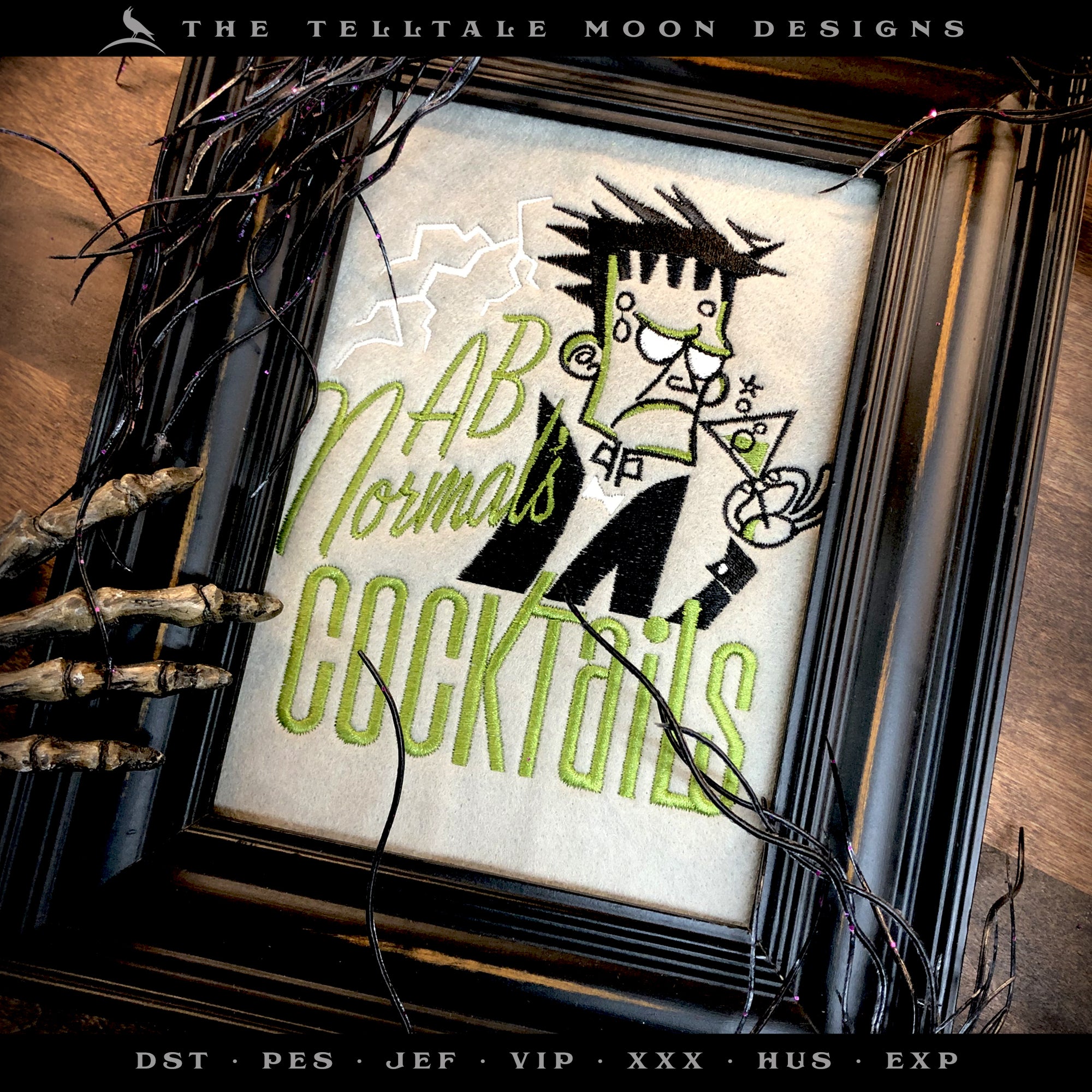 Embroidery: Retro-style Frankenstein's Monster Cocktail Label - Four Sizes 5 to 8 Inches