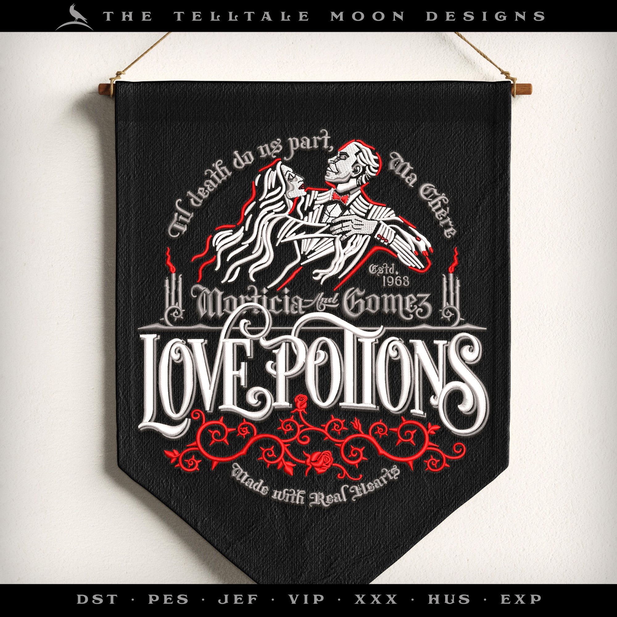 Embroidery: Gothic "Love Potions" - 7.75 Inches - Four Thread Colors