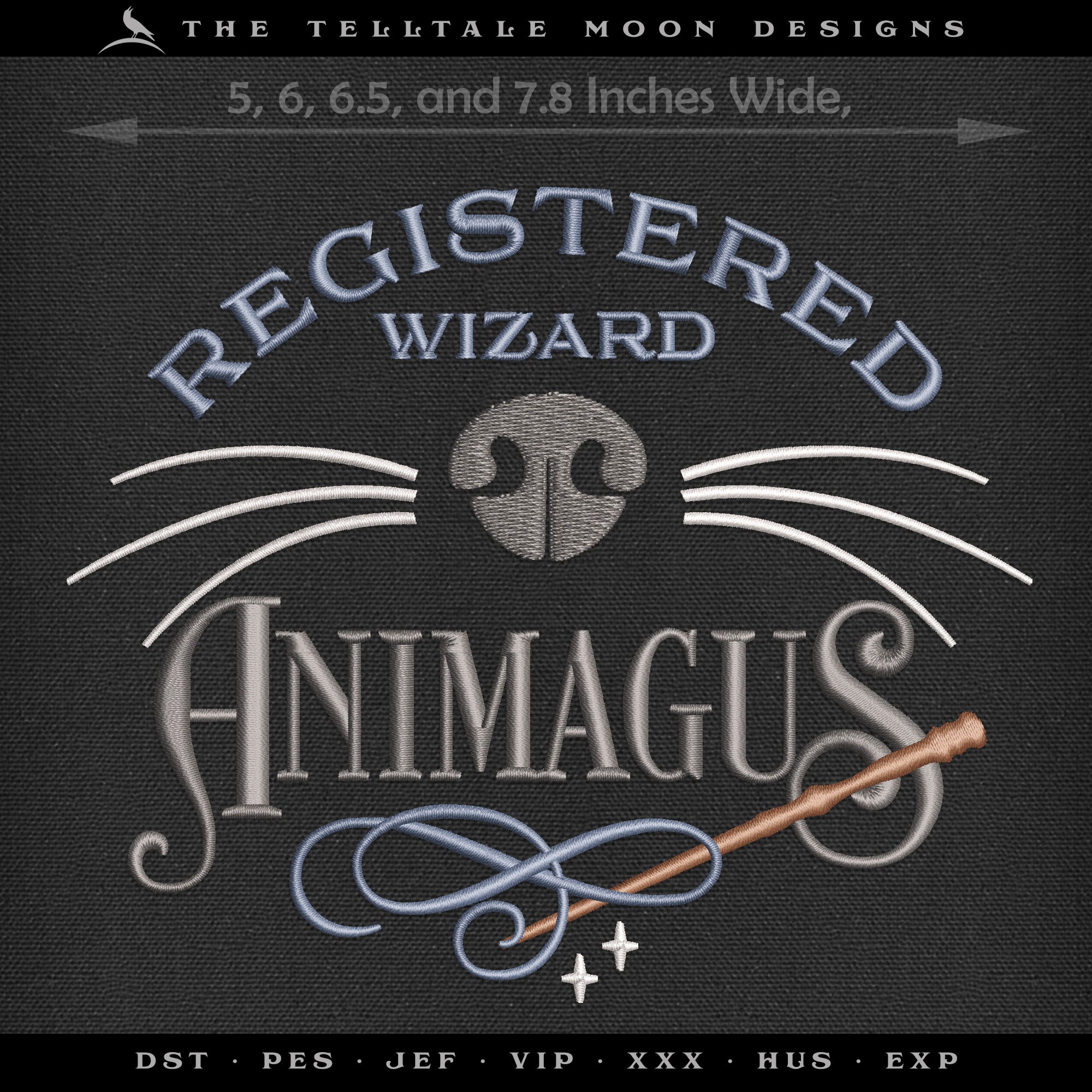 Embroidery Files: Magical "Animagus" Design i0 Four Sizes between 5 and 9 Inches
