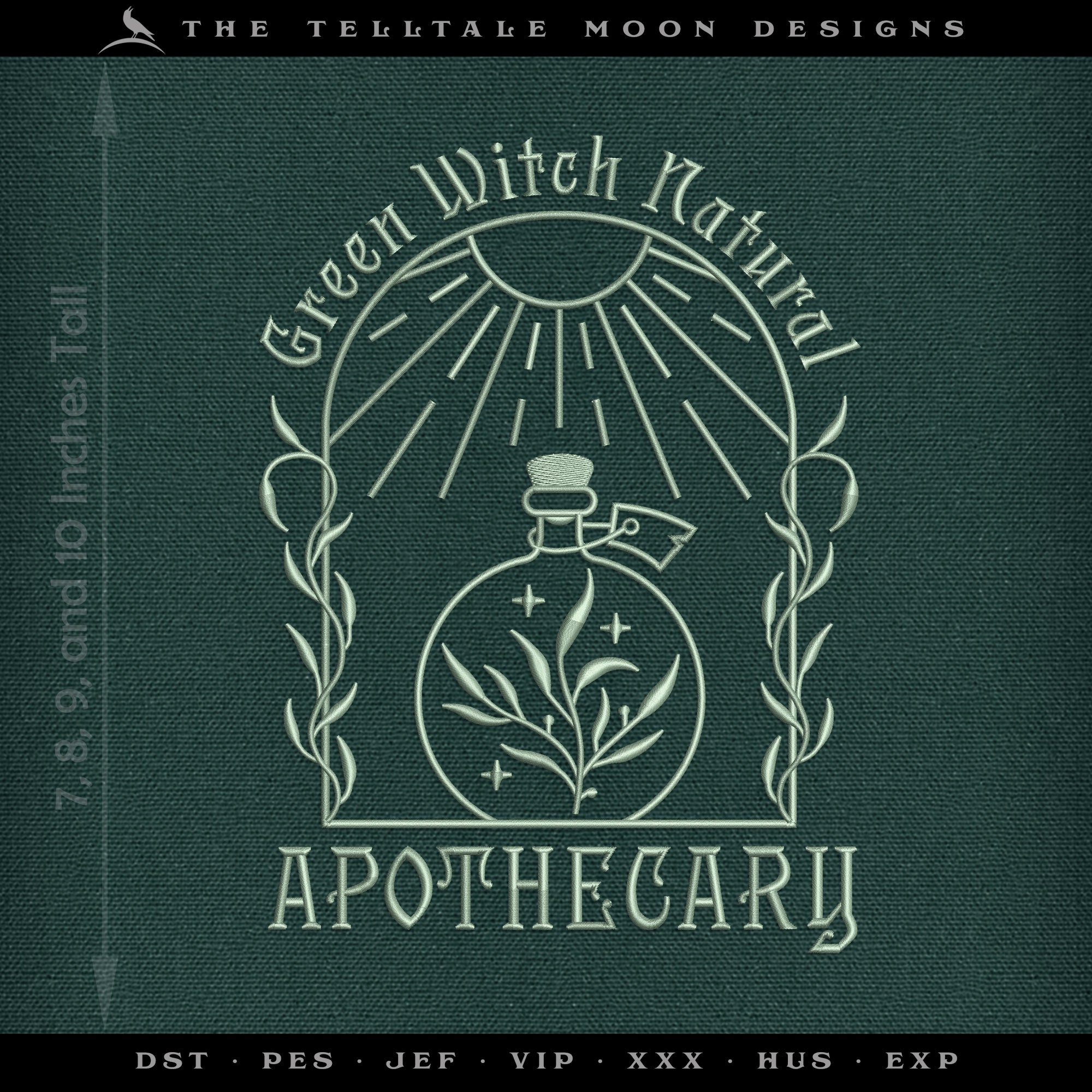 Embroidery: "Green Witch Natural Apothecary" Witchy Design - Five Sizes