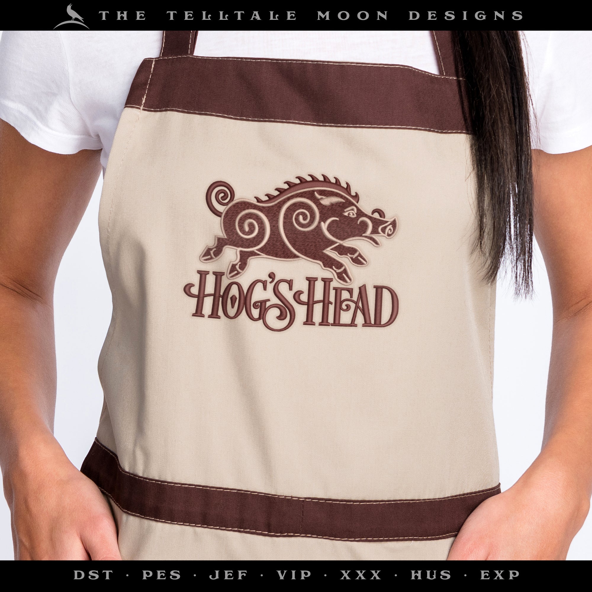 Ornate Hog’s Head Tavern Design – Five Sizes 4 to 7 Inches – Includes Drink Sleeve Pattern