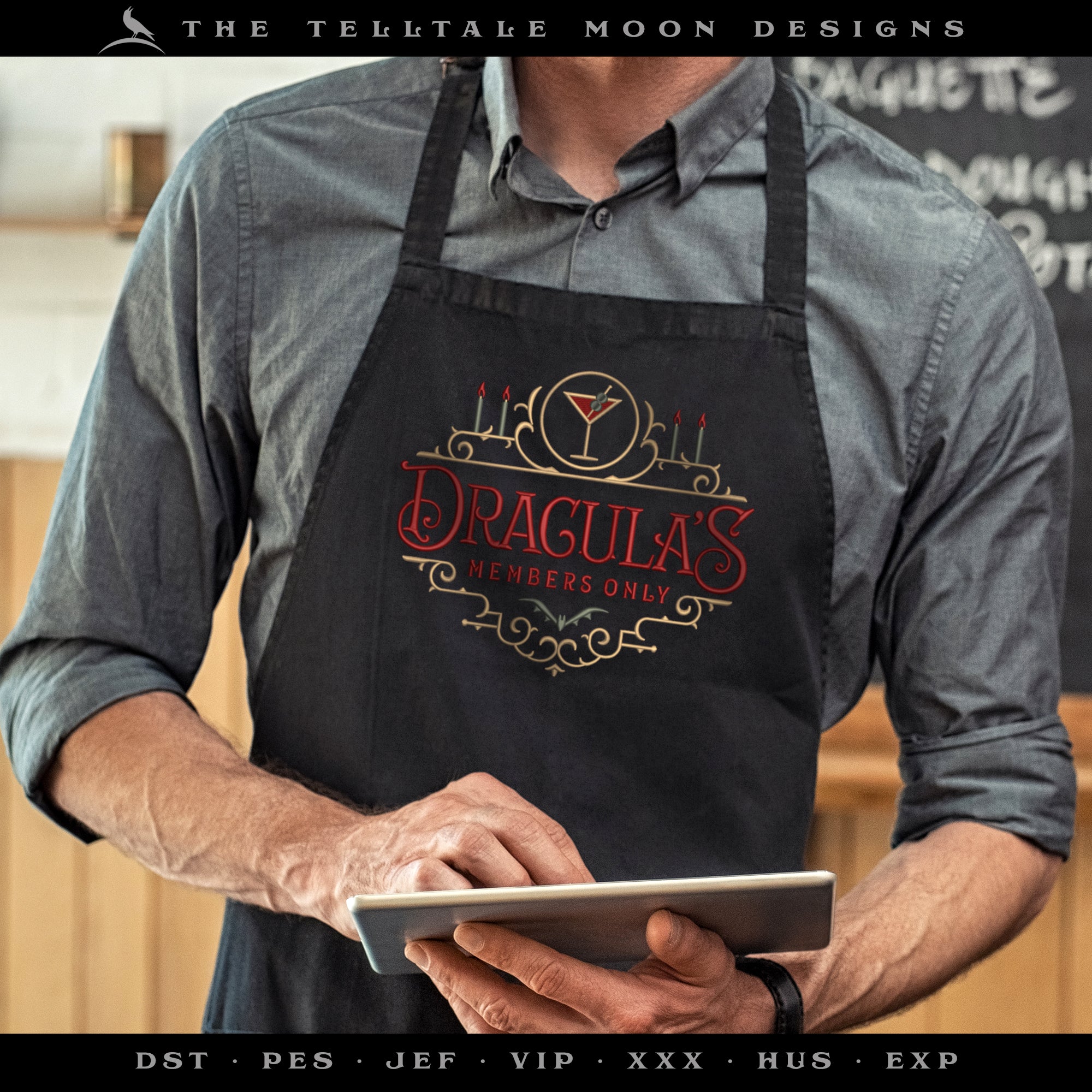 Embroidery: Vintage-style Dracula's Private Club Sign - 6, 7, 8, 9, and 10 Inches Wide