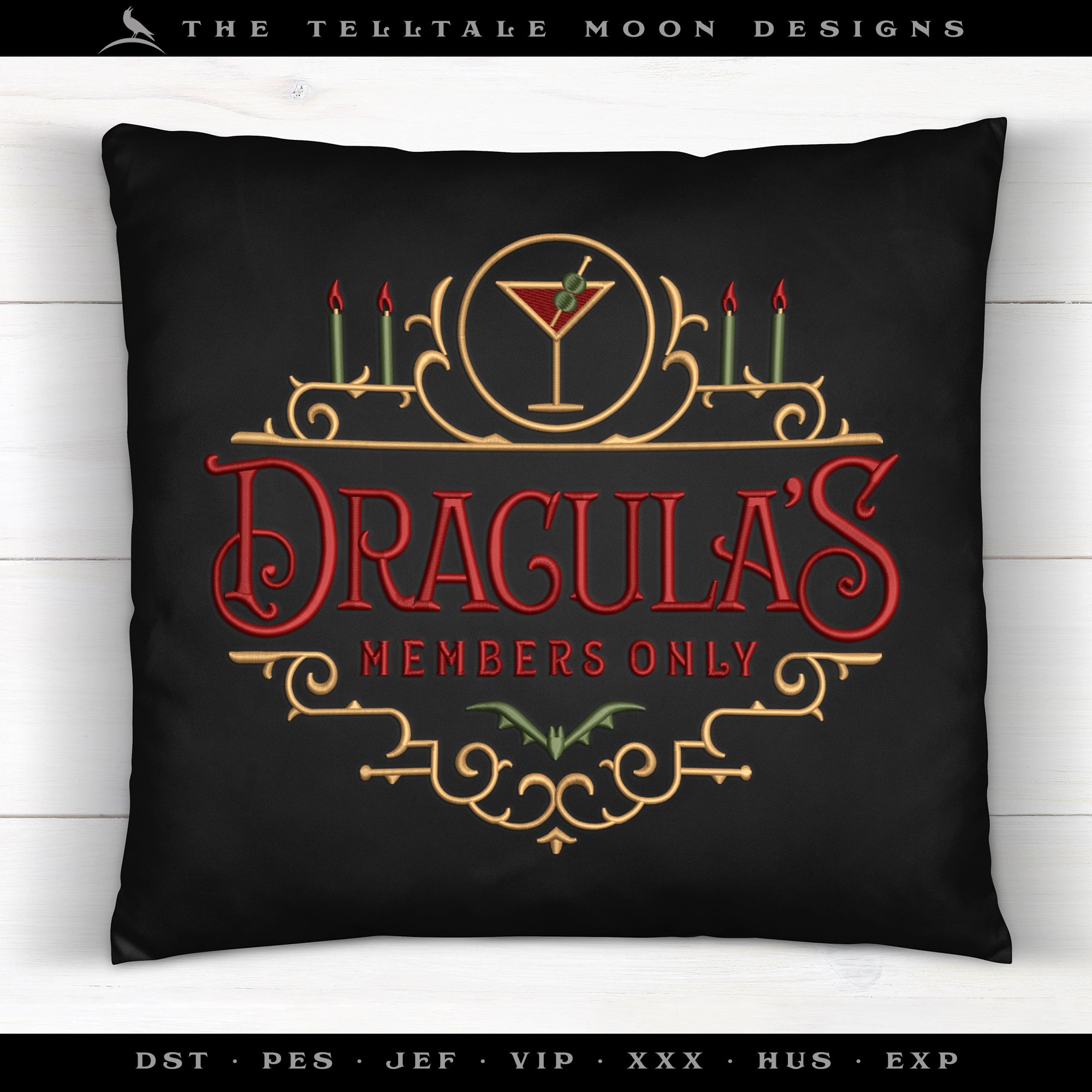 Embroidery: Vintage-style Dracula's Private Club Sign - 6, 7, 8, 9, and 10 Inches Wide