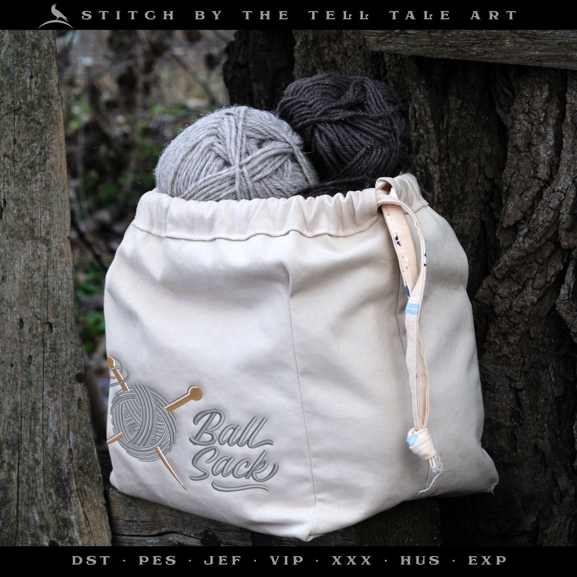 Ball Sack – Funny Yarn Tote Design – Six Sizes 4 to 10 Inch Sizes