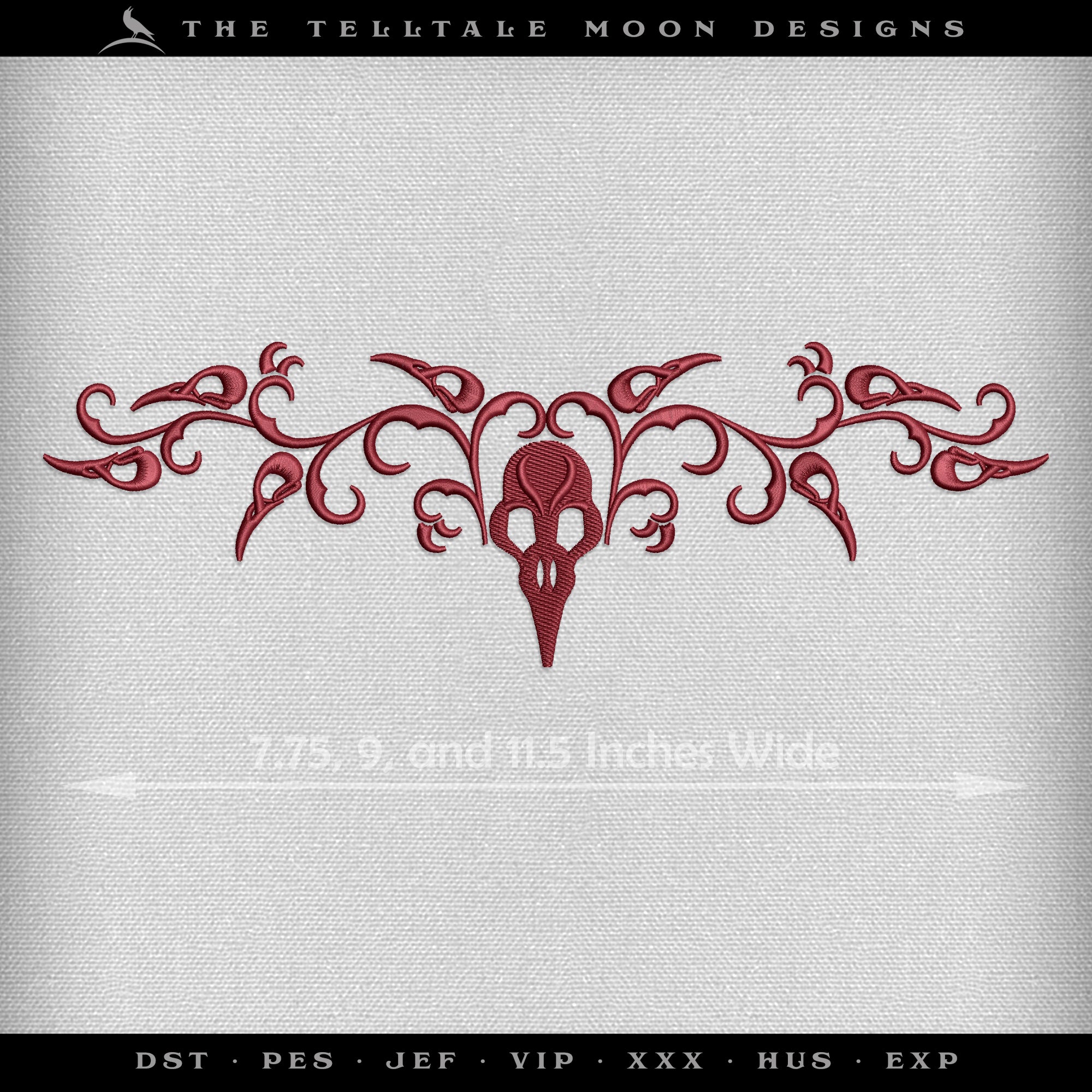 Embroidery: SET of FIVE Matching Gothic Bird Skull Borders - 4, 5, 6 Inch Sizes