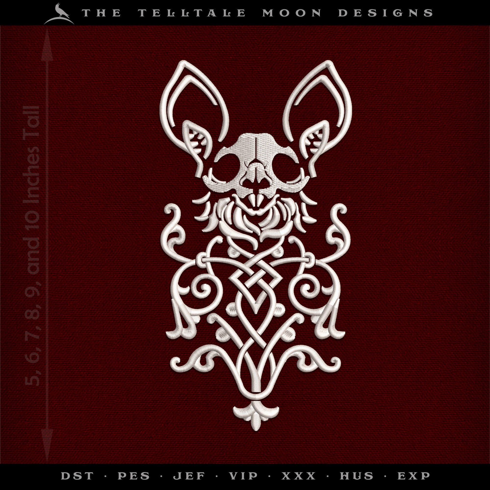 Embroidery Files: Vintage Style Bat Skull Damask - Six Sizes 5 to 10 Inches Tall