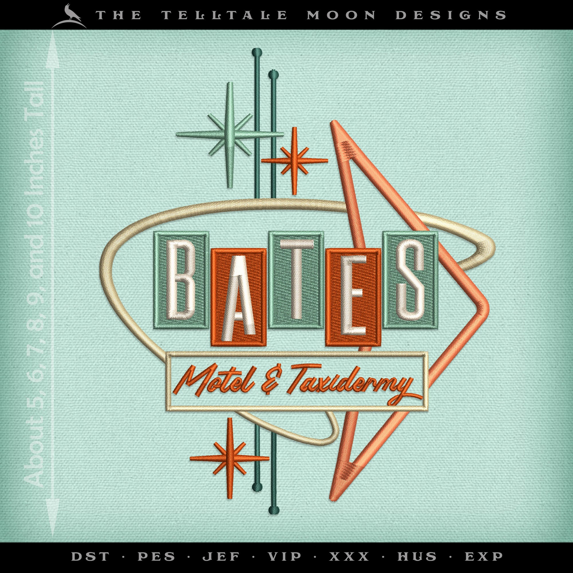 Embroidery: "Bates" Midcentury Retro Sign - Six Sizes 5 to 10 Inches Tall