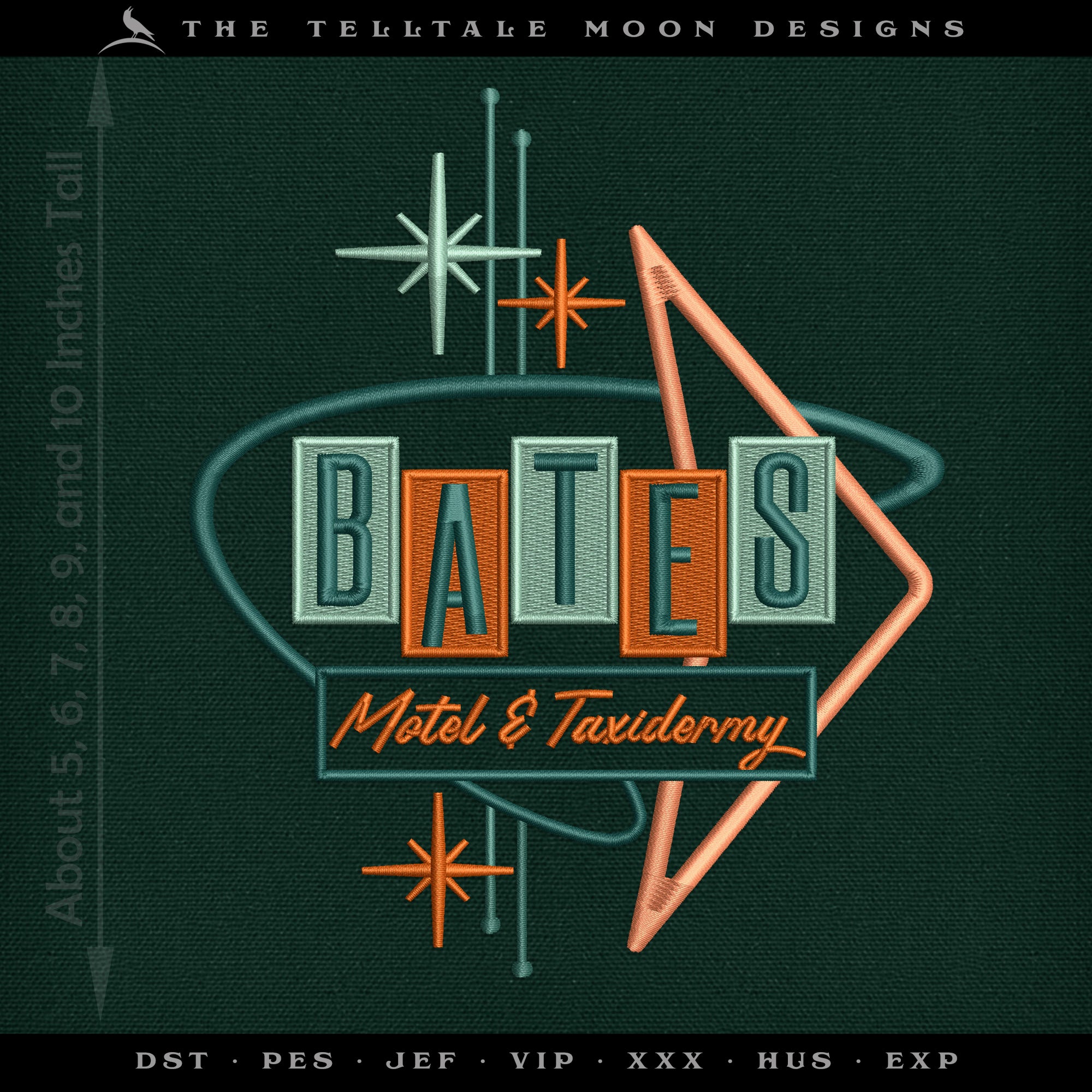 Embroidery: "Bates" Midcentury Retro Sign - Six Sizes 5 to 10 Inches Tall