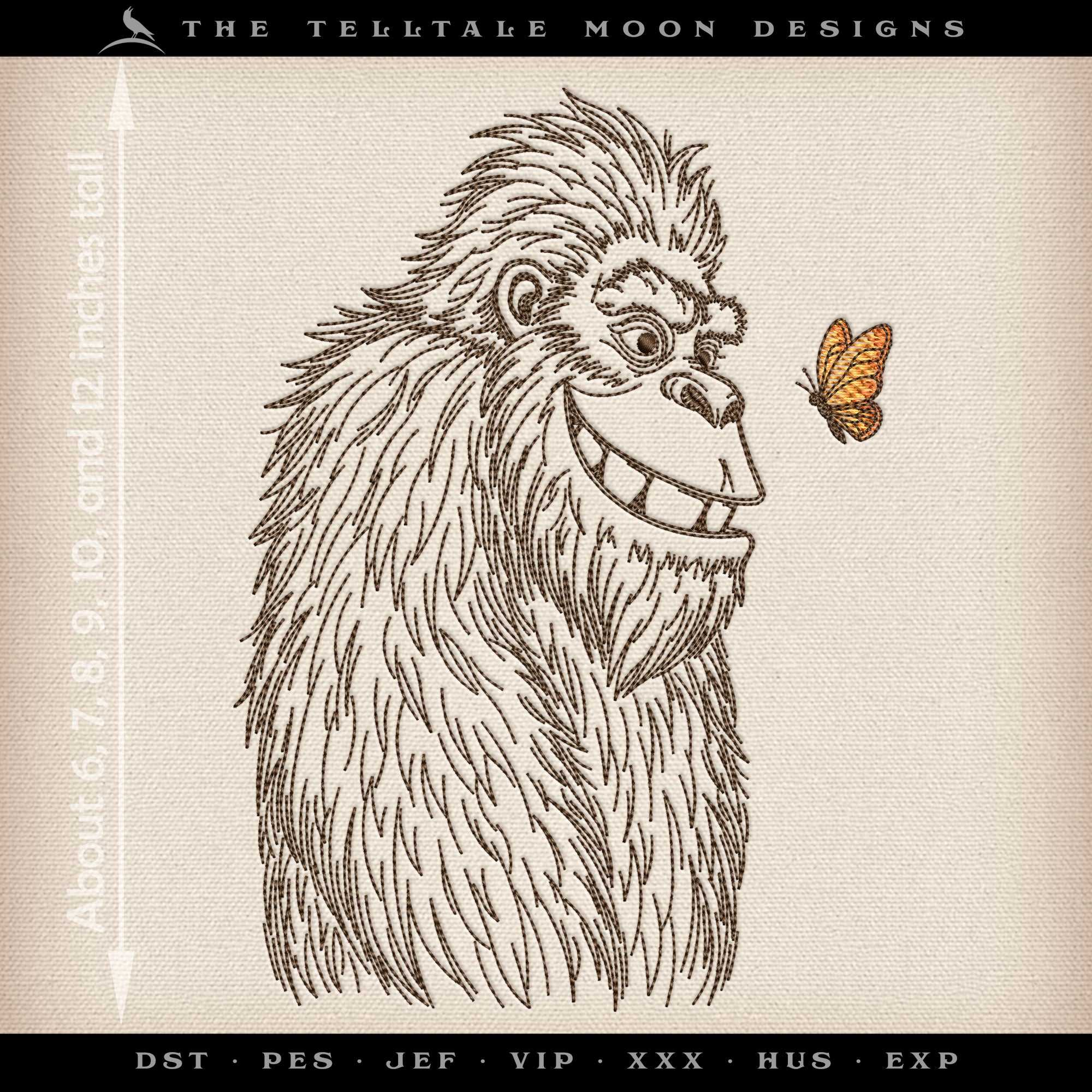 Embroidery: Bigfoot & Butterfly Sketch - Six Sizes Between 6 and 12 Inches Tall