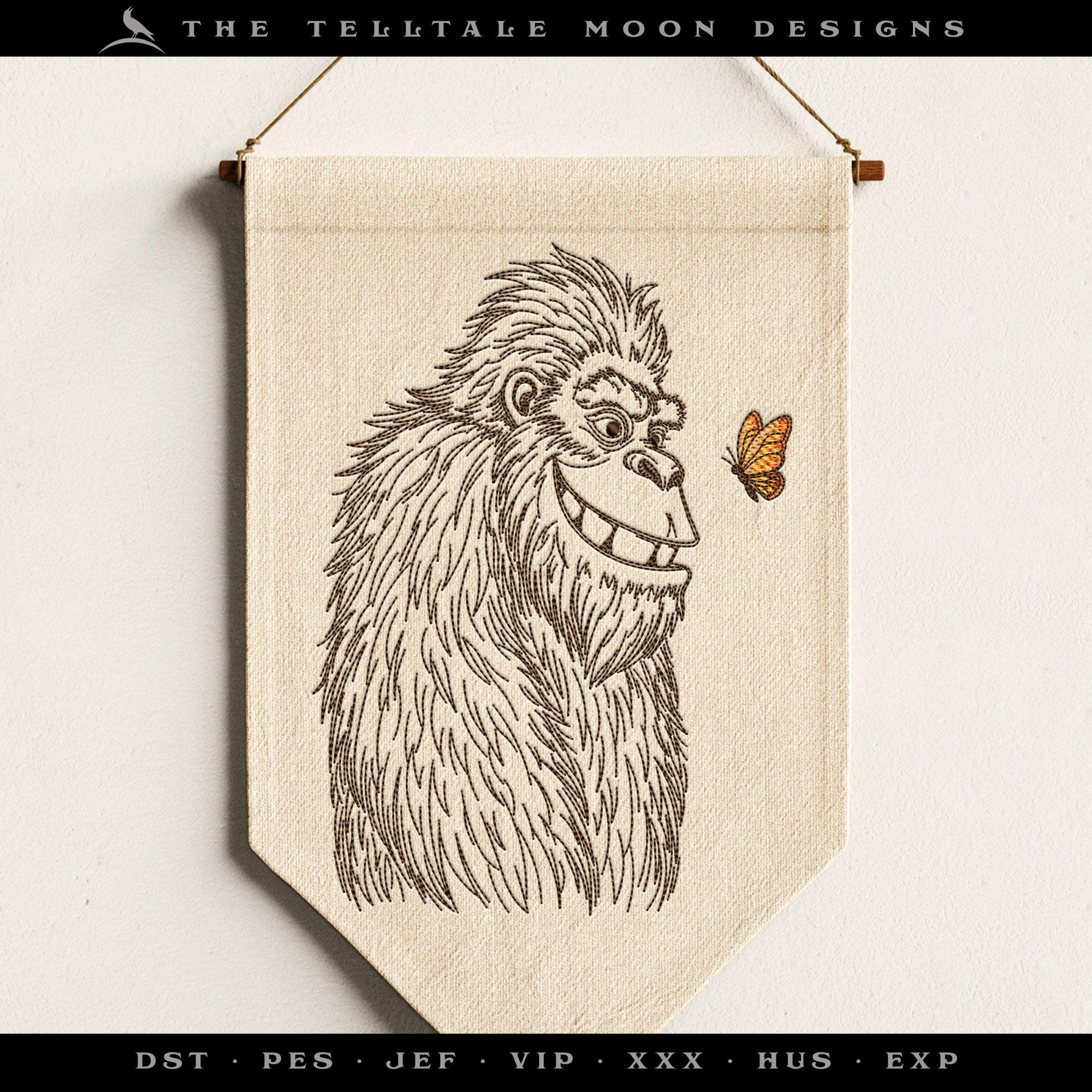 Embroidery: Bigfoot & Butterfly Sketch - Six Sizes Between 6 and 12 Inches Tall