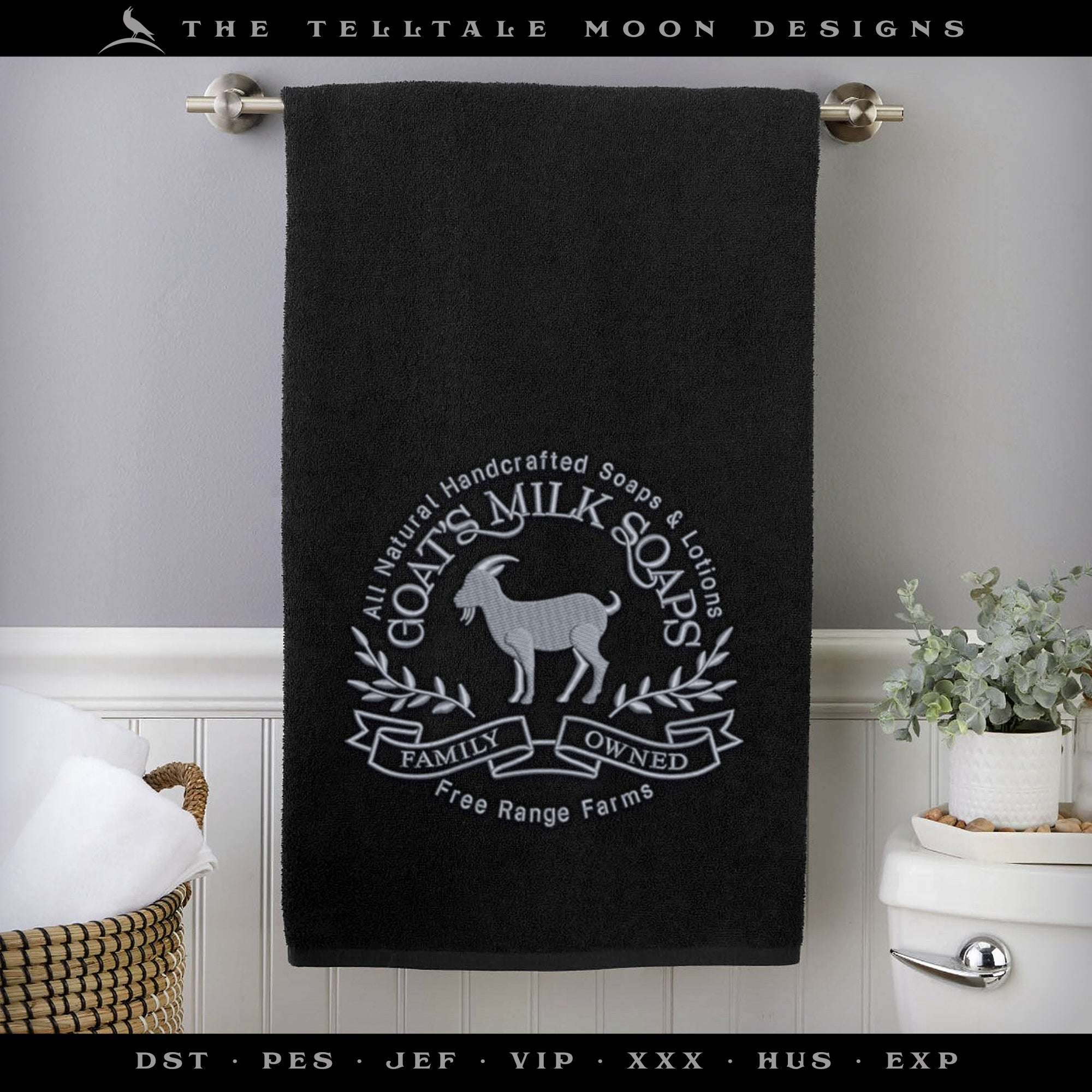Embroidery: Classic "Goat's Milk Soap" Sign and Label Design - Six Sizes About 5 to 9 Inches Tall