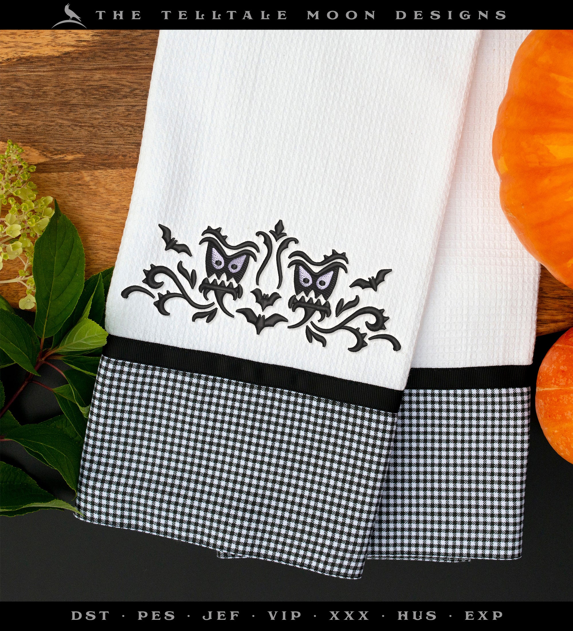 Embroidery Set of 2: Gothic Damask Inspired by Haunted Mansion (Two Versions, Three Sizes Each, Two Thread Colors)