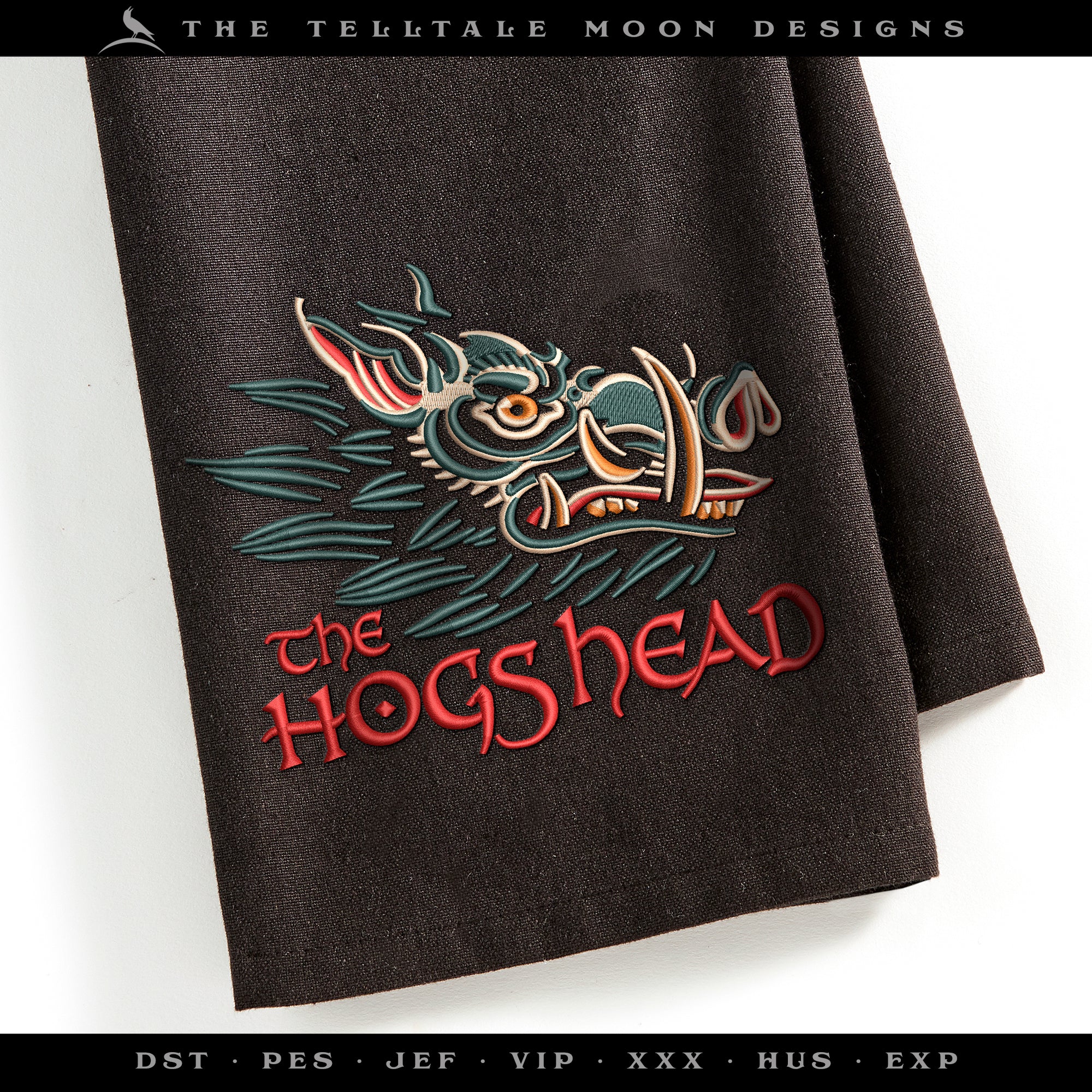 Embroidery Files: The Hogs Head in Seven Sizes - 3.5, 4, 5, 6, 7, 8, and 9 Inches - Four Thread Colors