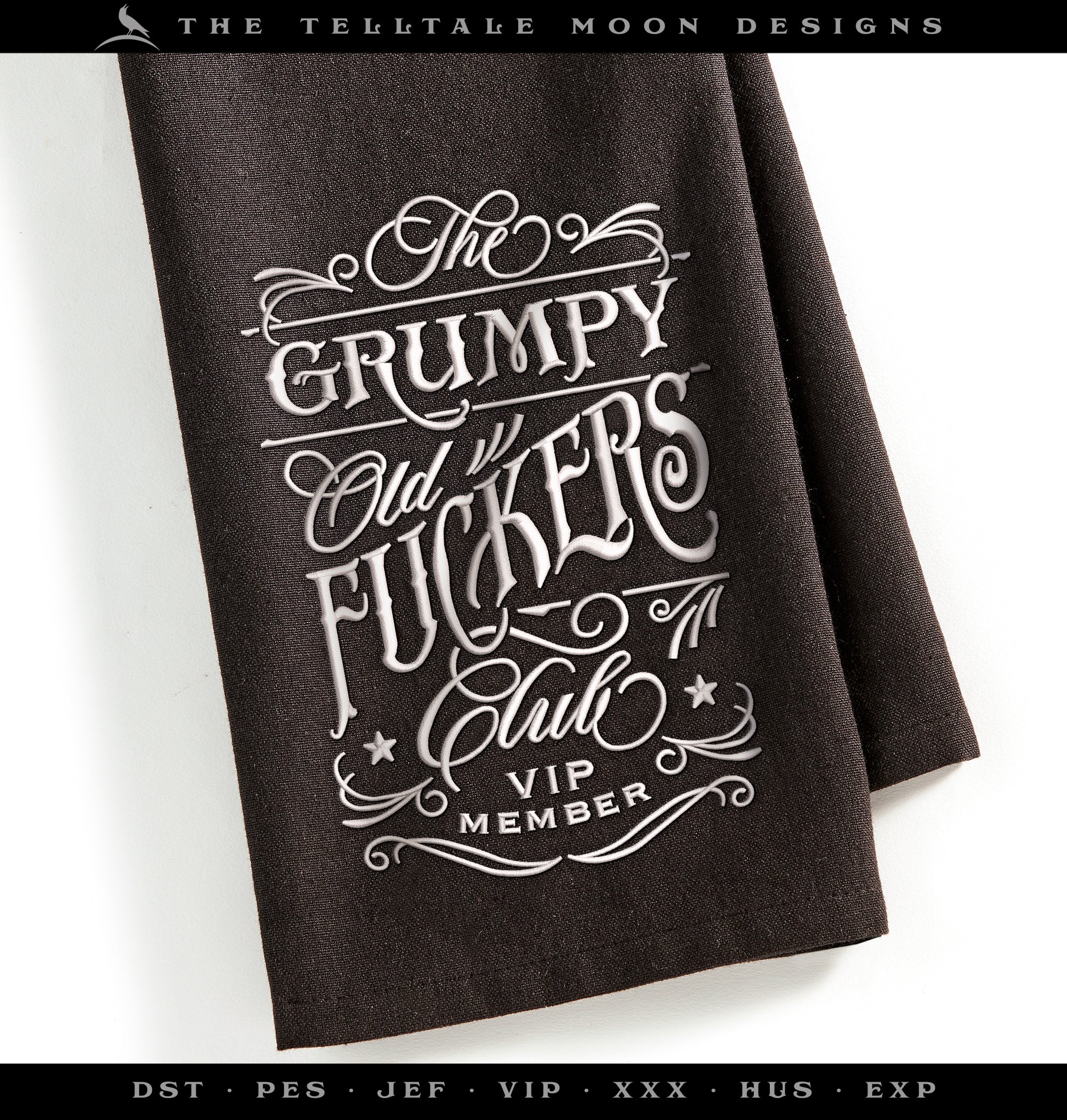 Embroidery: "Grumpy Old Fuggers" Humor (4.5, 5, 5.5, and 6 Inches Wide, One Thread Color, Several Formats)