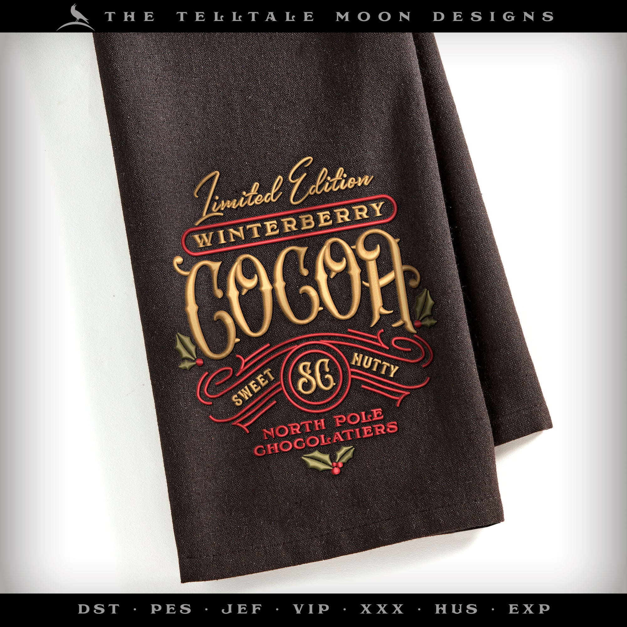 Machine Embroidery: "Winterberry Cocoa" Design (3 Colors, 6 and 7 Inches Tall)