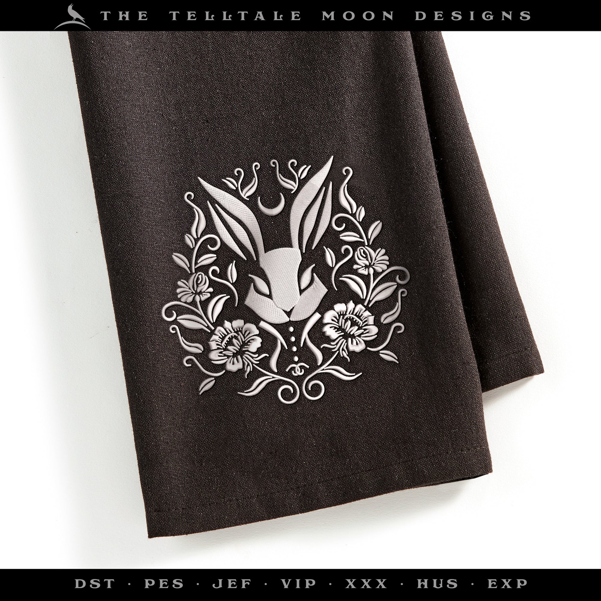 Embroidery Files: Pretty, Gothic-style Rabbit Damask - Four Sizes Between 5 and 8 Inches - One Thread Color