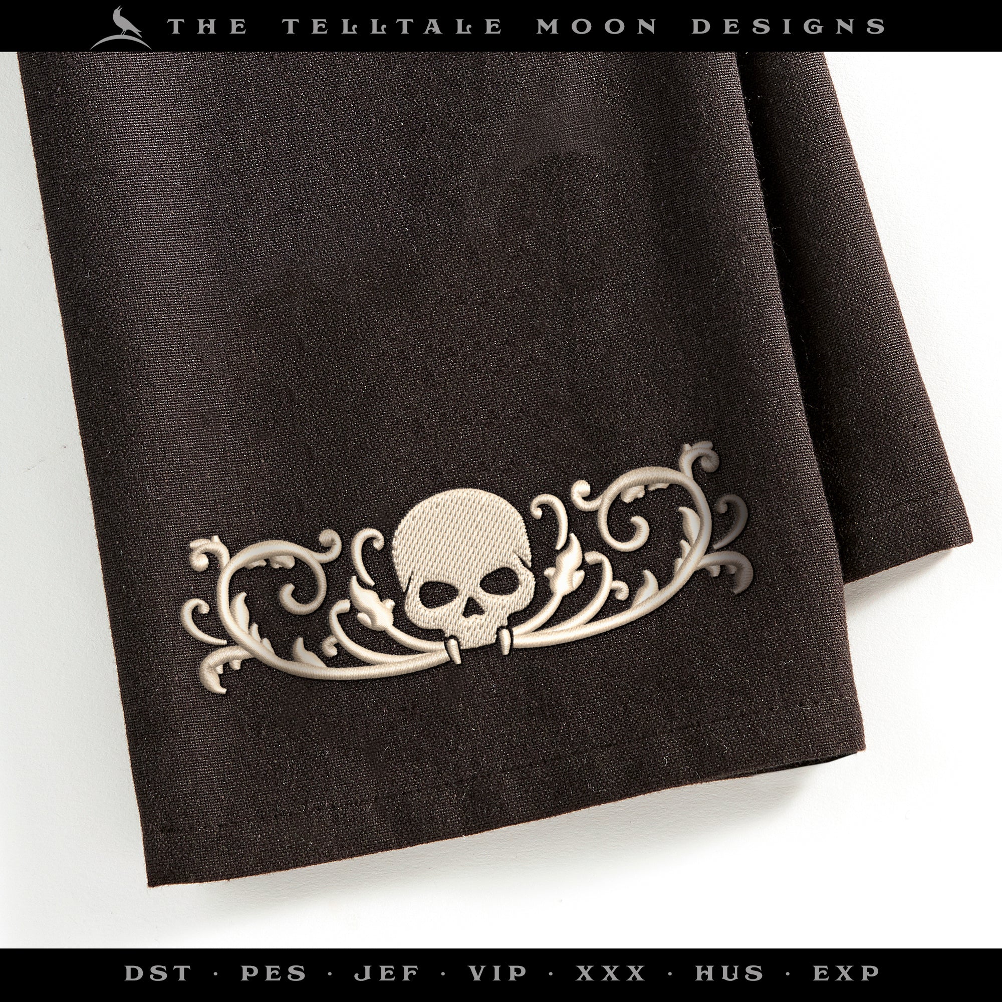 Vampire Skull Damask Embroidery Design – Four Sizes 4 to 7 Inches