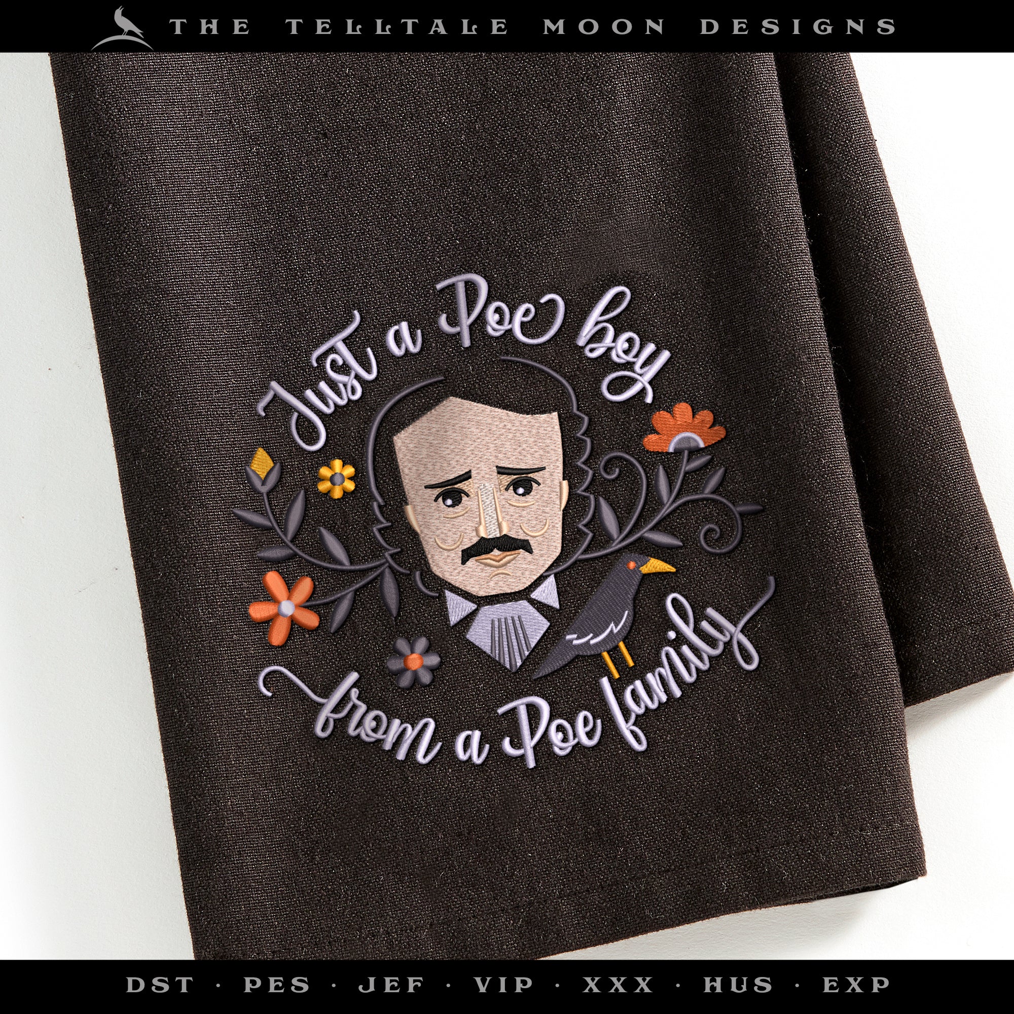 Embroidery: Darkly Fun Edgar Allen Poe Design (5, 6, 7, and 8 Inches; Up To 9 Thread Colors)