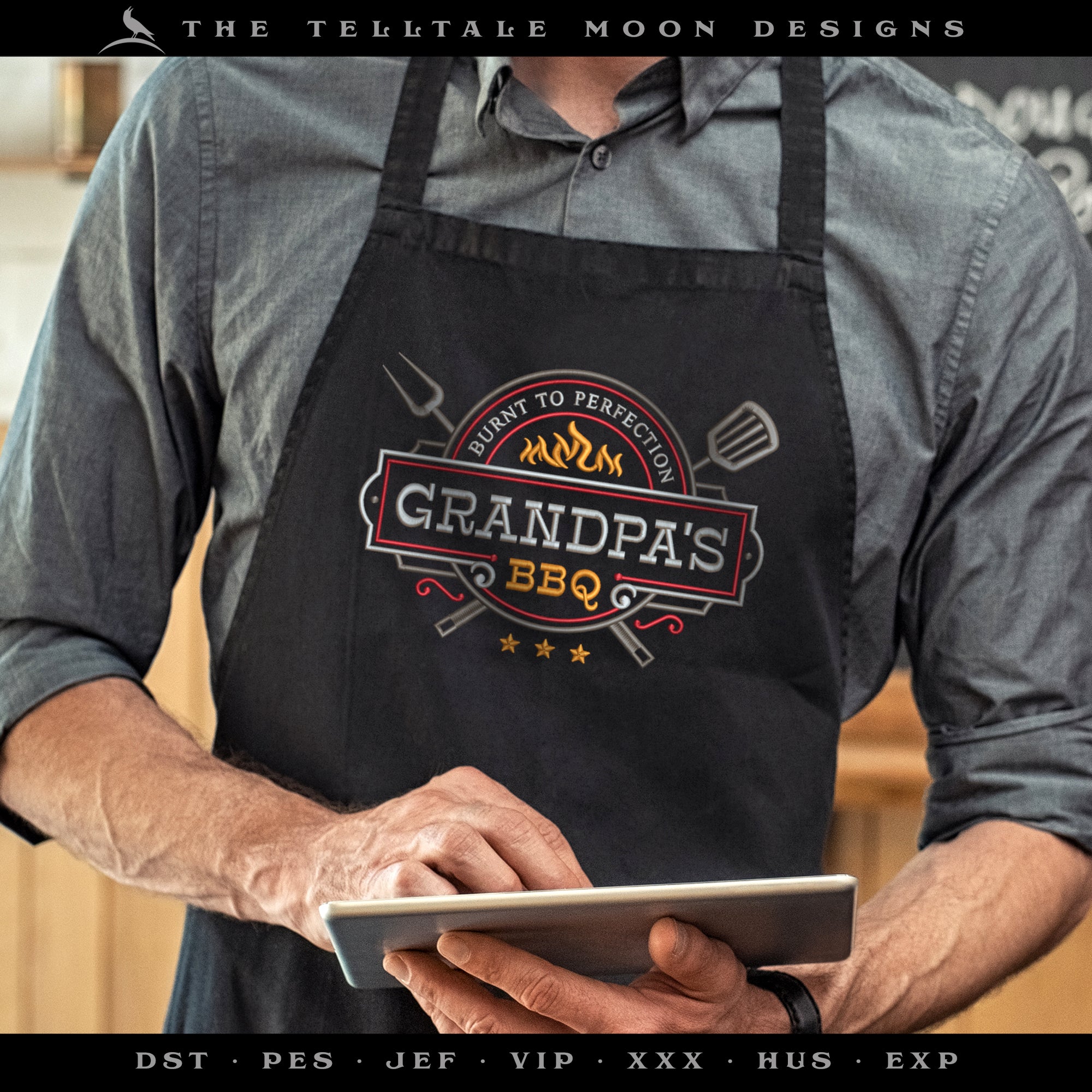 Embroidery: "Grandpa's BBQ" Fun Logo for Backyard Barbecue