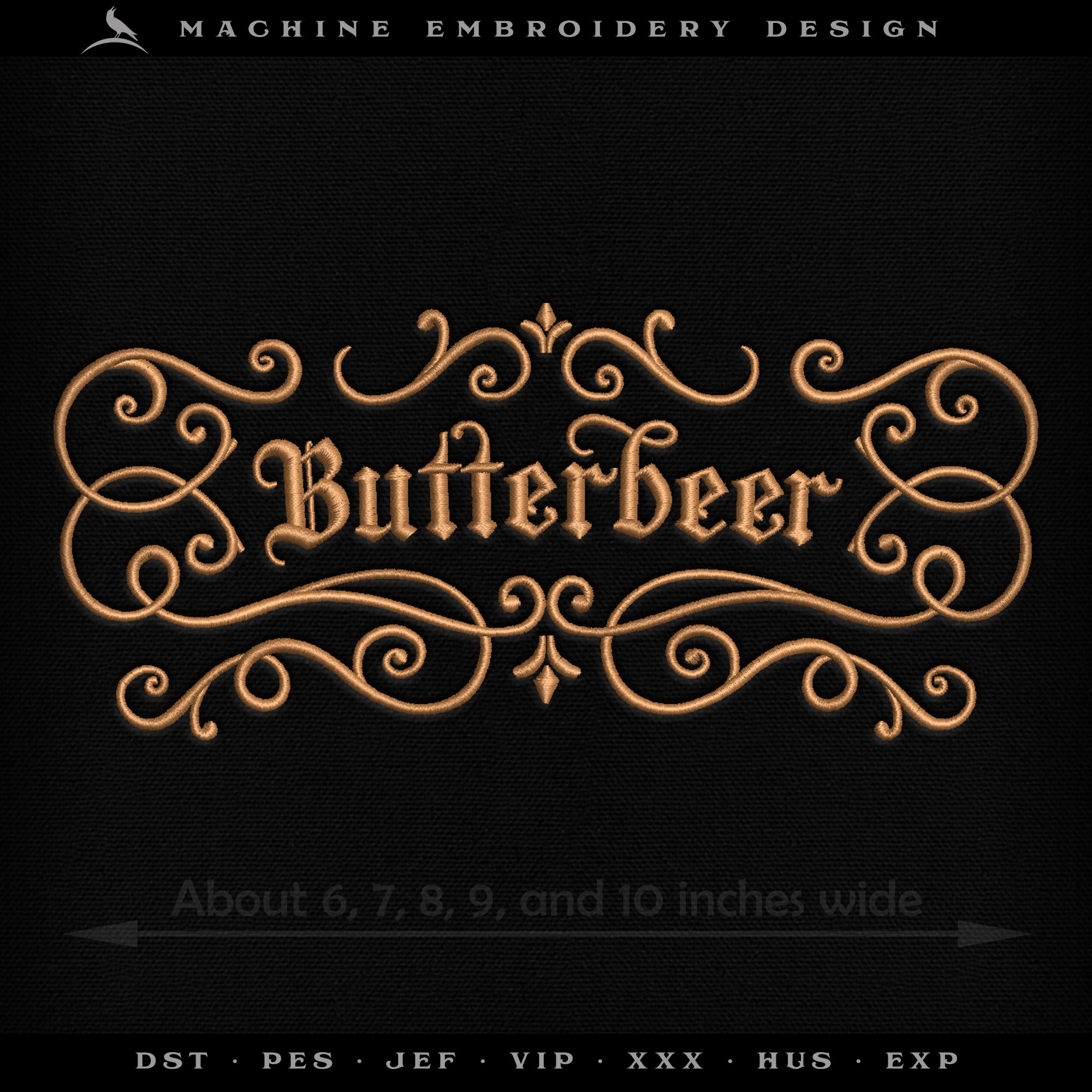 Ornate Blackletter Butter Beer Design - Six Sizes 6 to 11 Inches, Plus Drink Sleeve