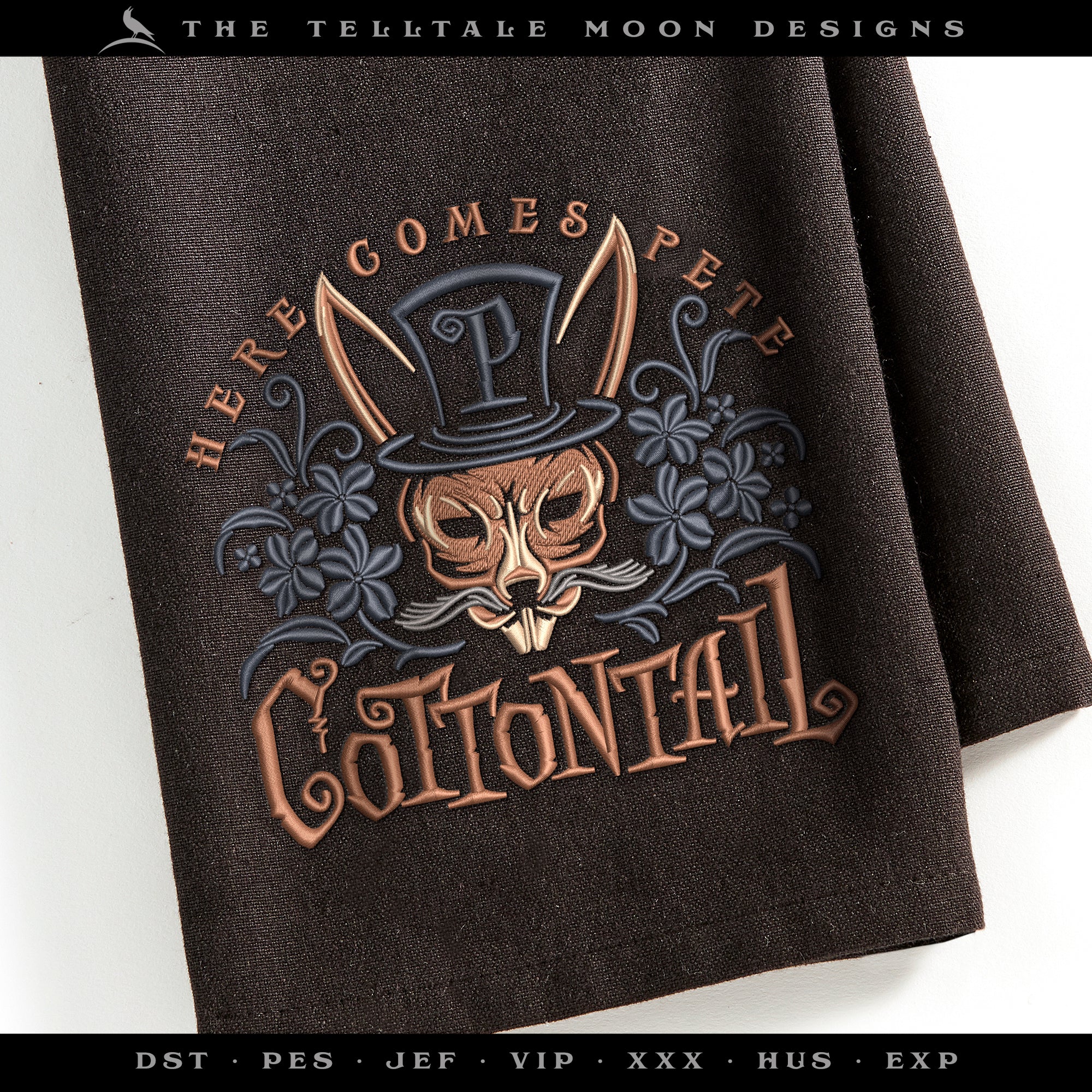 Embroidery Files: "Here Comes Pete Cottontail" - 5, 6, 7, 8, and 9 Inches - Four Thread Colors