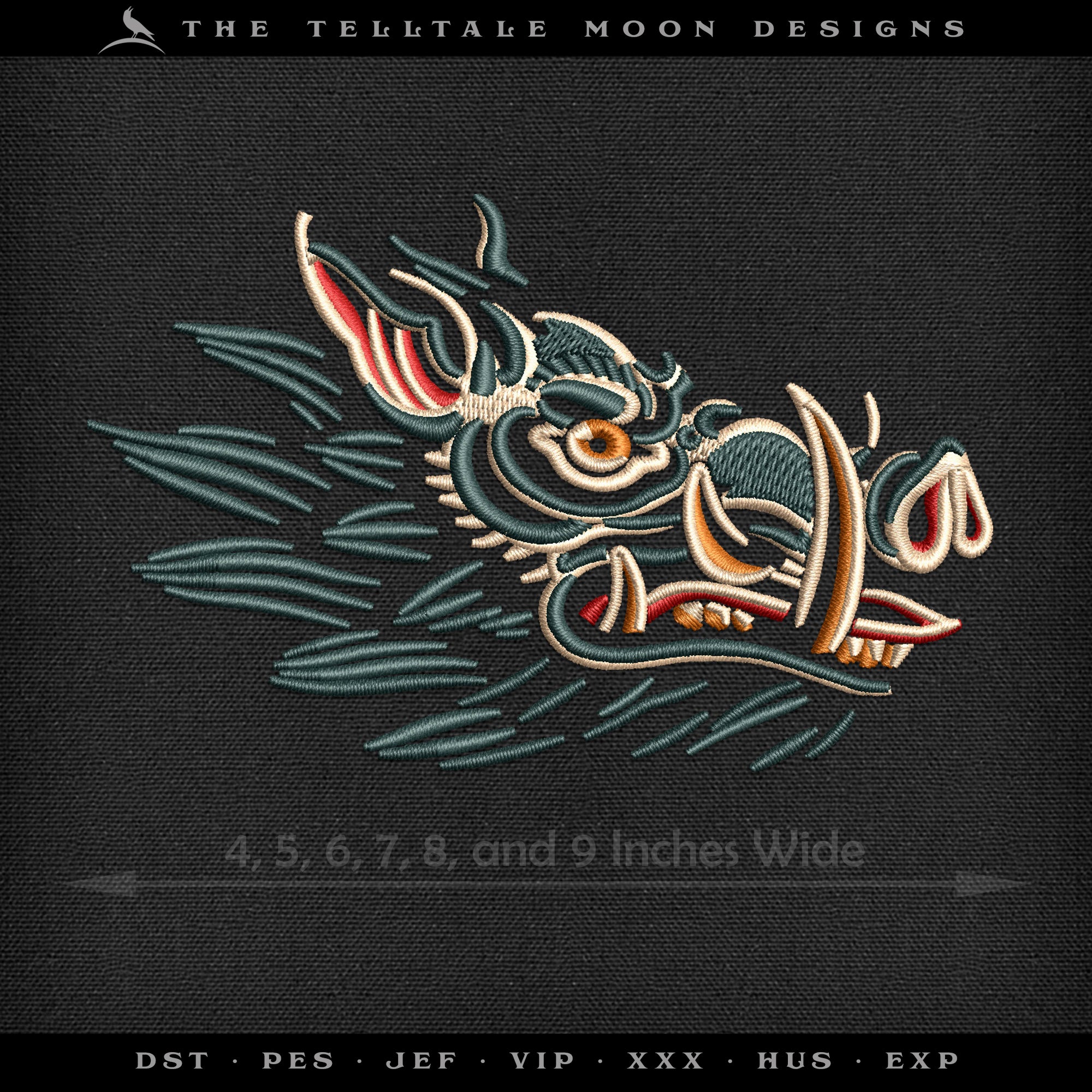 Embroidery Files: Boar's Head Tattoo in Seven Sizes (3.5, 4, 5, 6, 6.75, 7.8, and 9 Inches Wide), Four Thread Colors