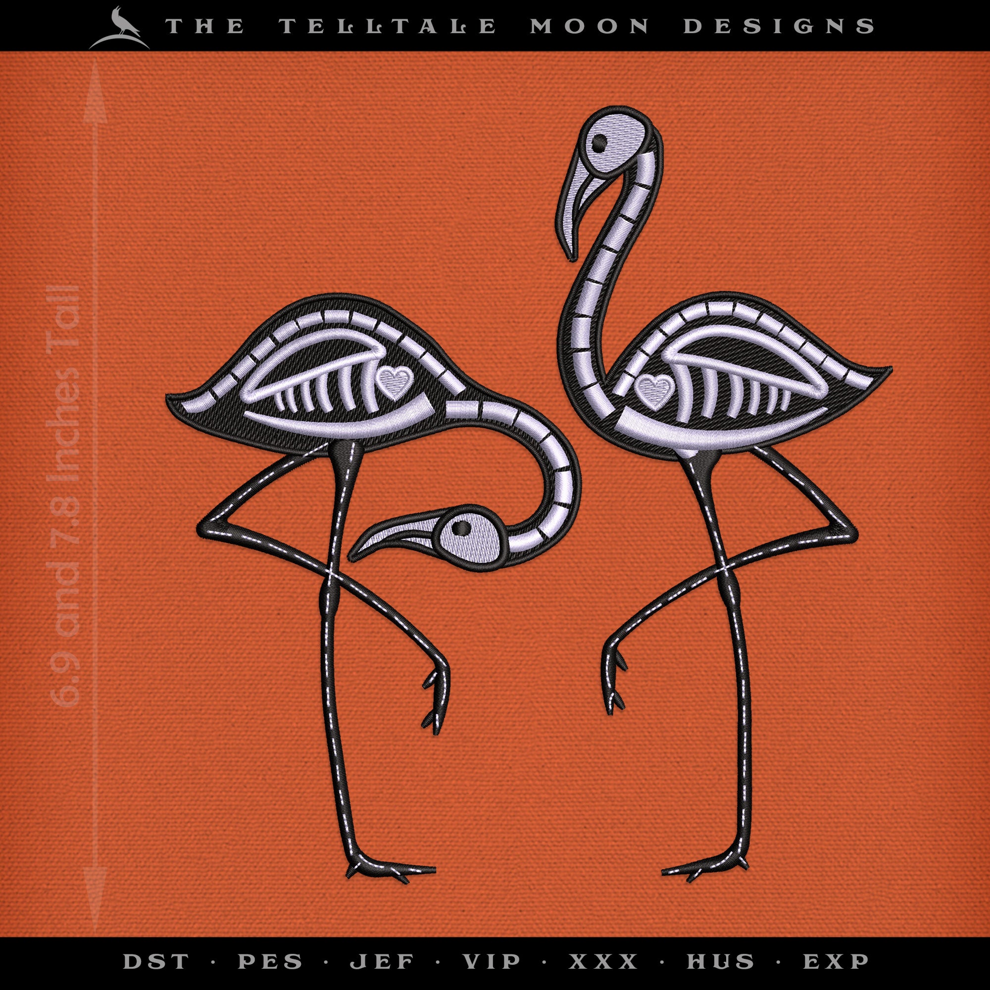 Embroidery: Flamingo Skeletons - Set Includes Individual Bird Files and Pair Files - 7 and 7 Inches Tall)