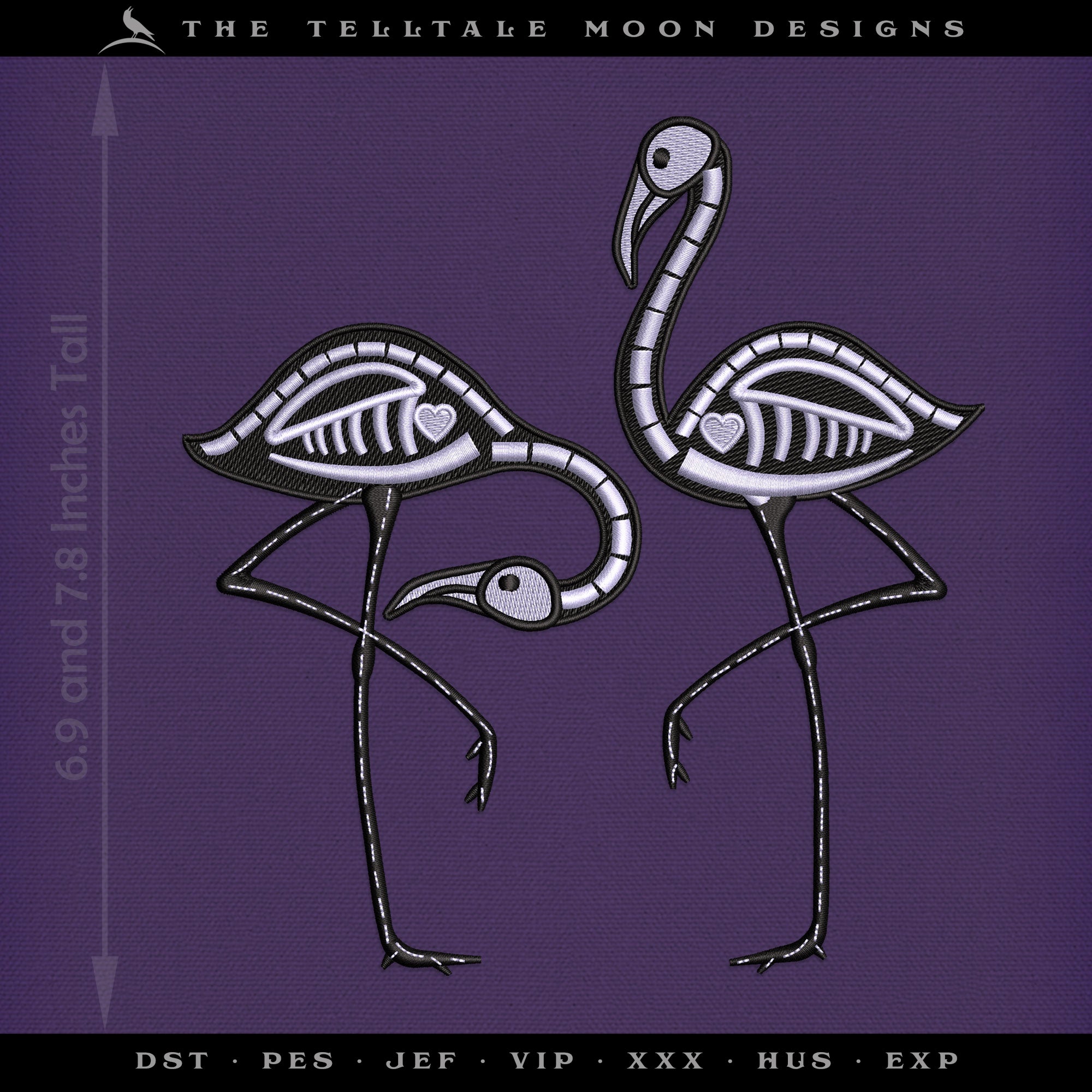 Embroidery: Flamingo Skeletons - Set Includes Individual Bird Files and Pair Files - 7 and 7 Inches Tall)