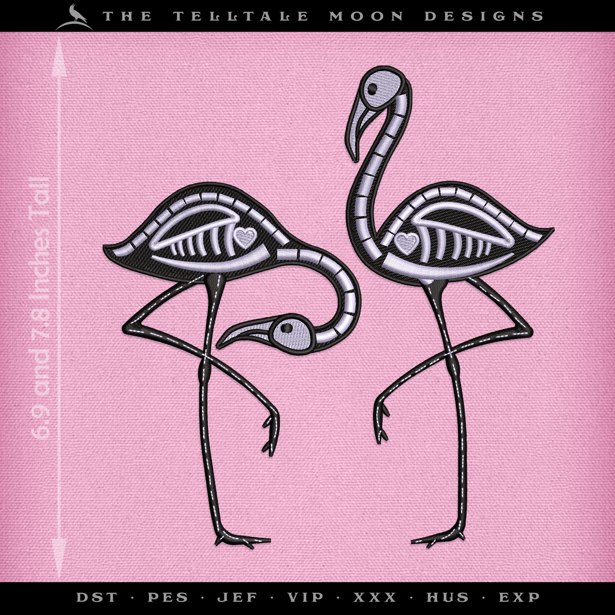 Embroidery: Flamingo Skeletons - Set Includes Individual Bird Files and Pair Files - 7 and 7 Inches Tall)