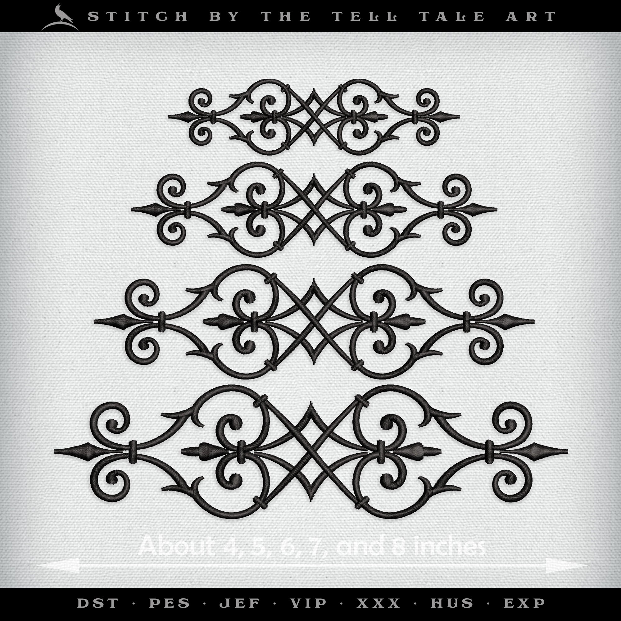 Ornate Gothic Heart/Spade Border – Includes Clean Satin and Lacework Fill – Five Sizes 4 to 8 Inches