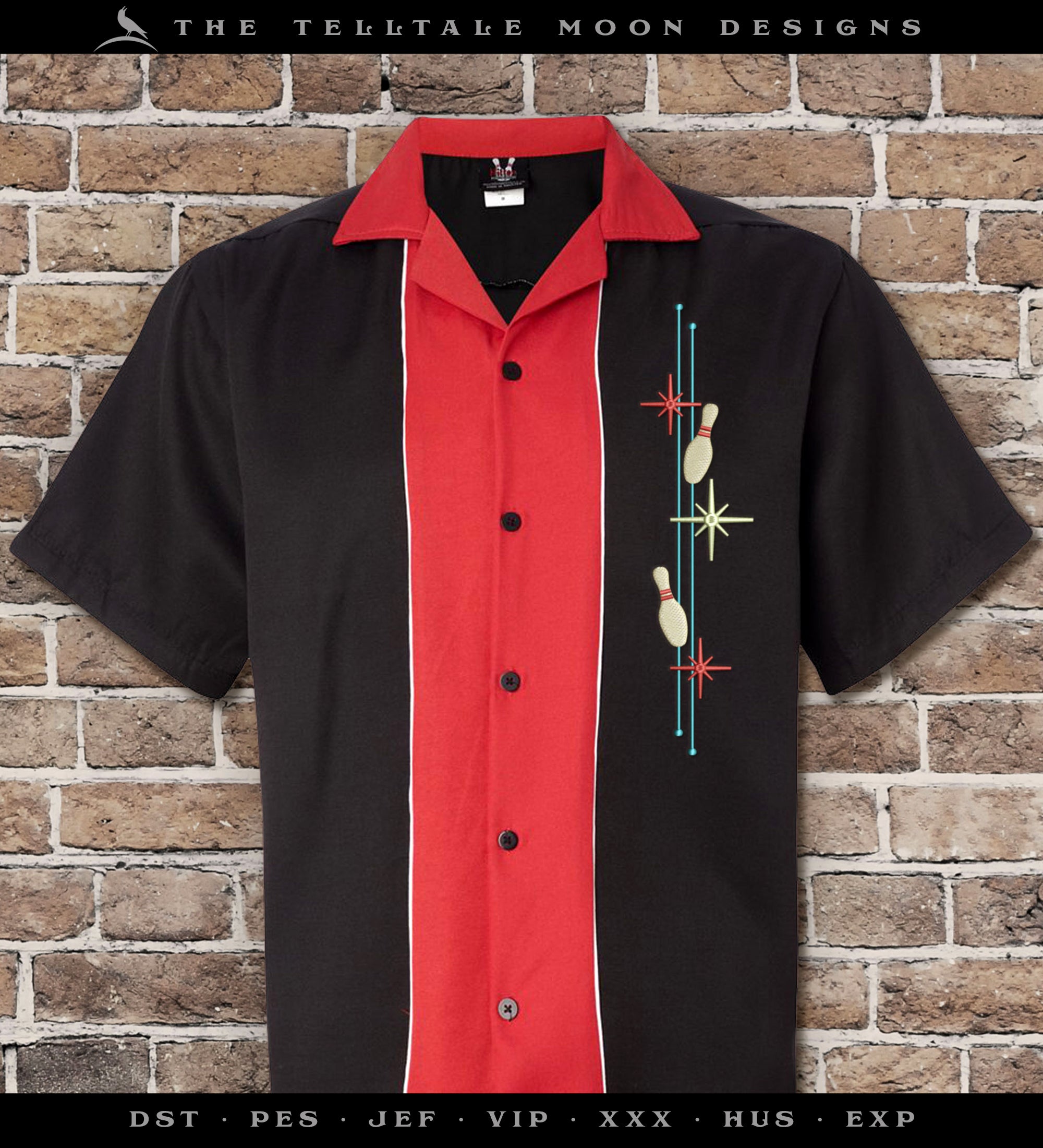 Embroidery: Mid Century Modern Atomic Bowling Design, 7 to 10 Inches Tall