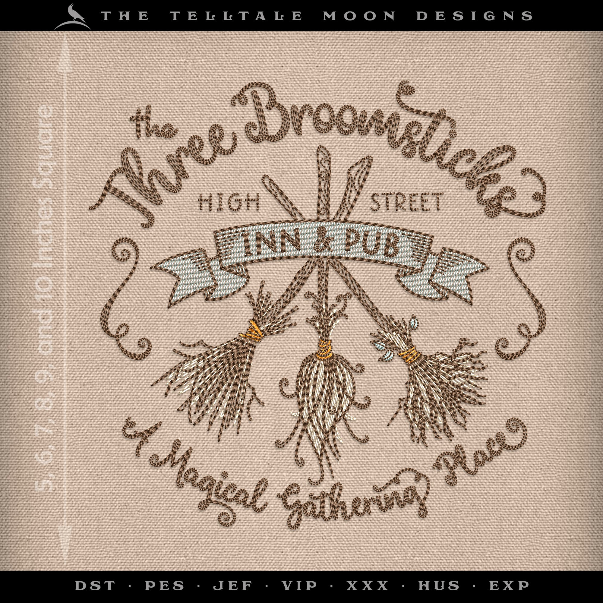 Embroidery: Broomsticks Doodle Design - 5, 6, 7, 8, 9, and 10 Inches Square - Four Colors