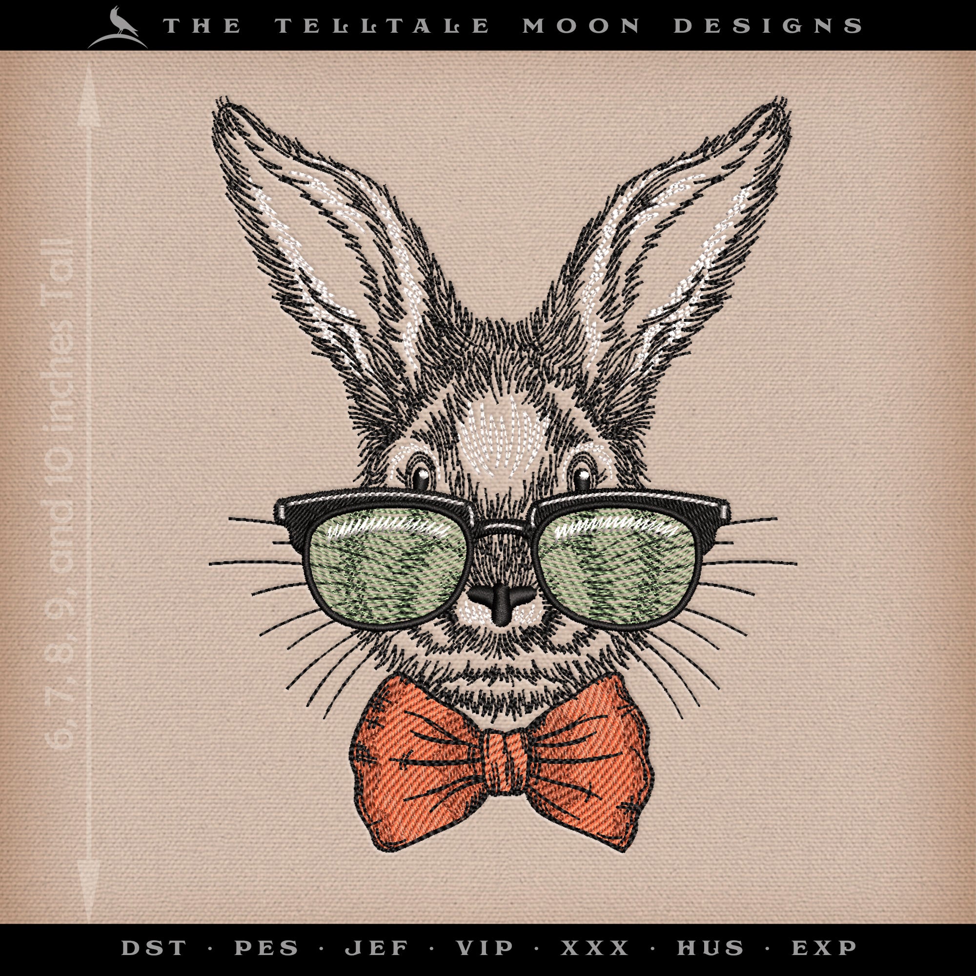 Embroidery: Hipster Bunny Sketch - 6, 7, 8, 9, and 10 Inches Tall