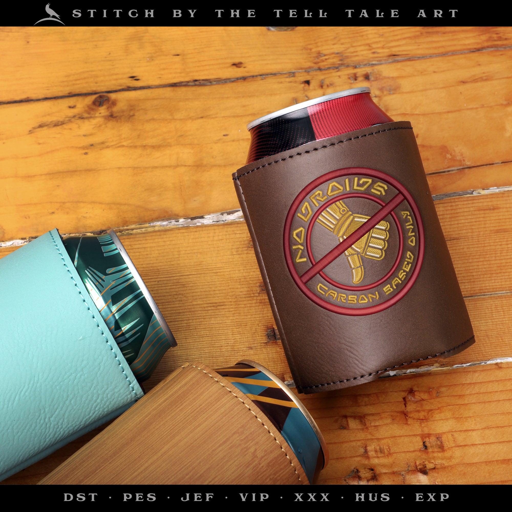 No Droids, Carbon Based Only - Two Languages, Five Sizes 3-7 Inches, Plus Drink Sleeve