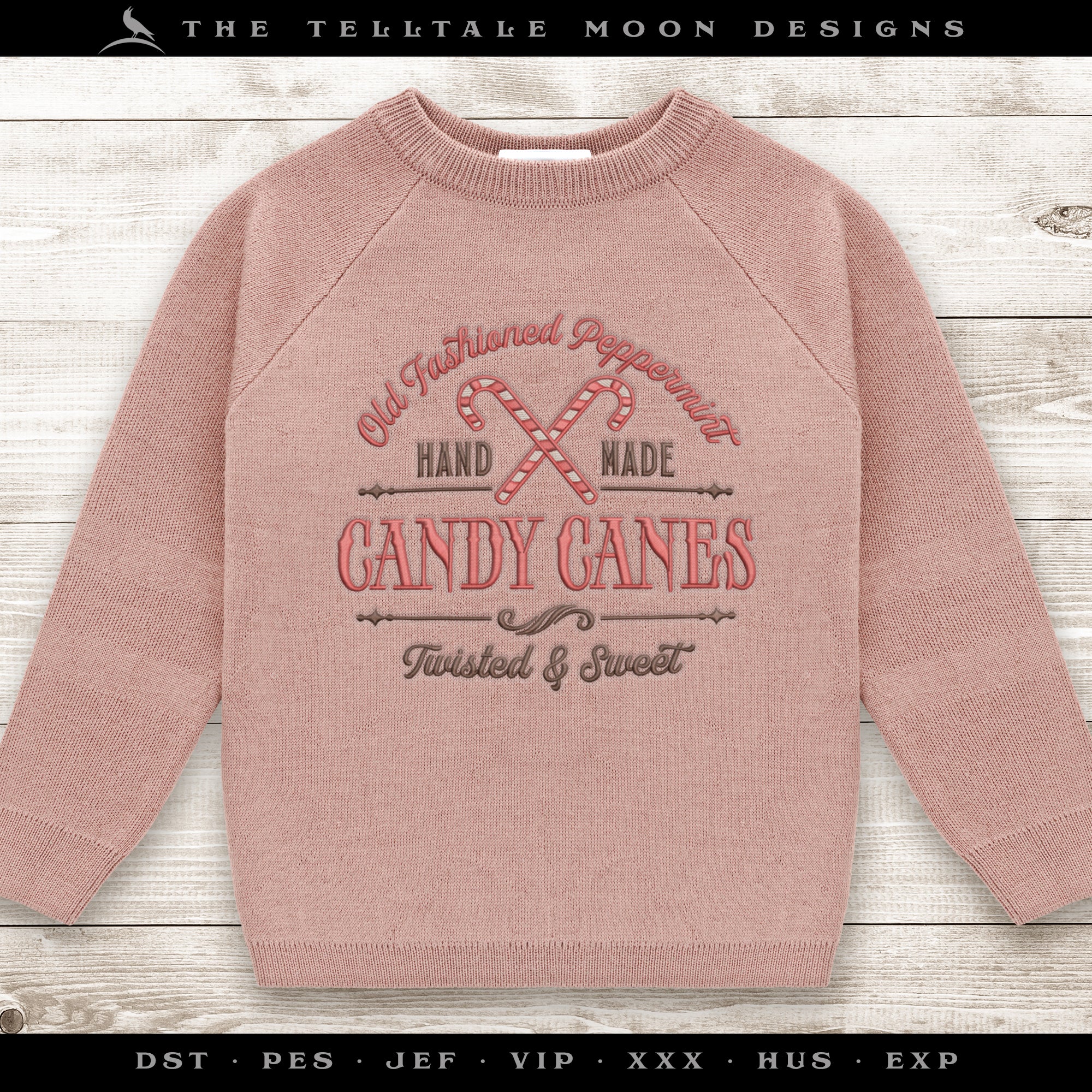 Embroidery: "Candy Canes" Retro Logo - Four Sizes Between 5 and 8 Inches
