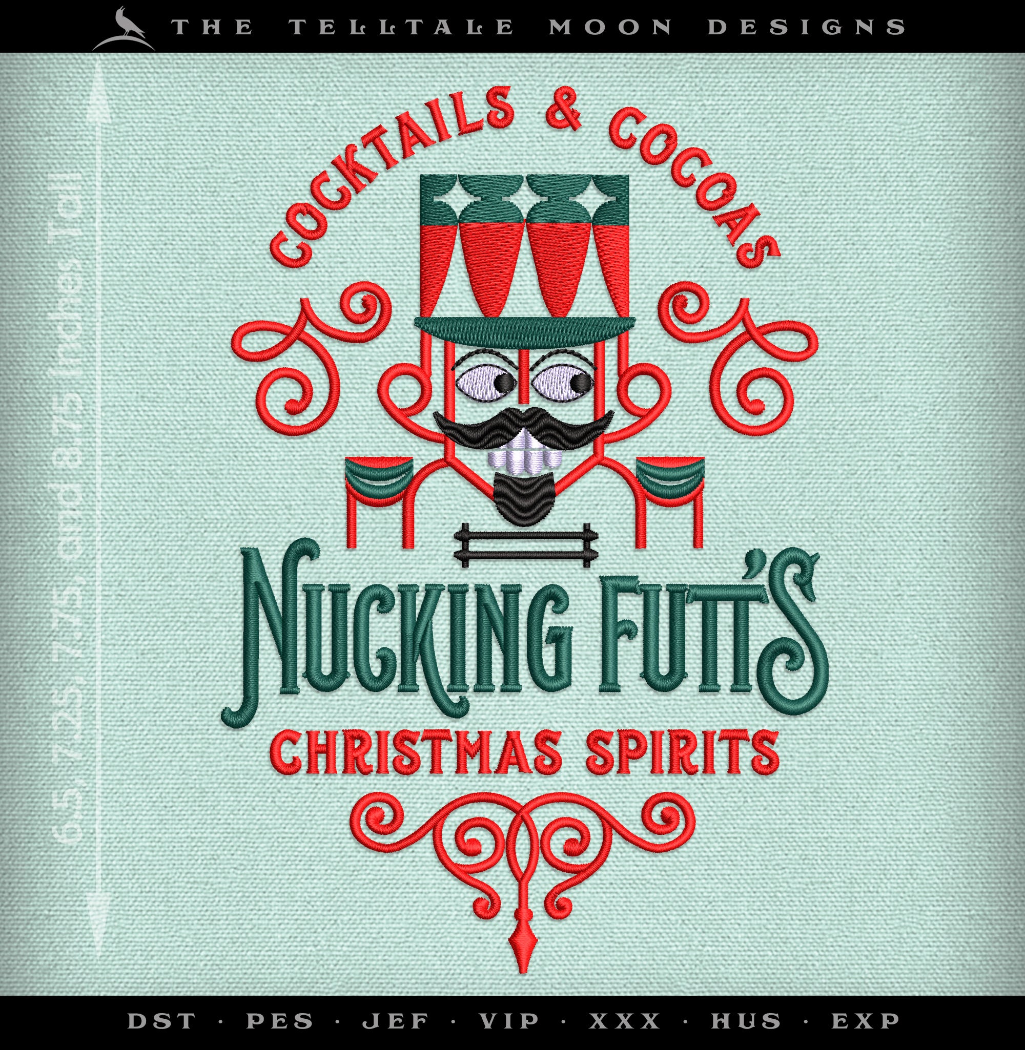 Embroidery: "Nucking Futt's Christmas Spirits" (4 Colors; 4 Sizes Between 6.5 and 8.75 Inches; Several Formats)