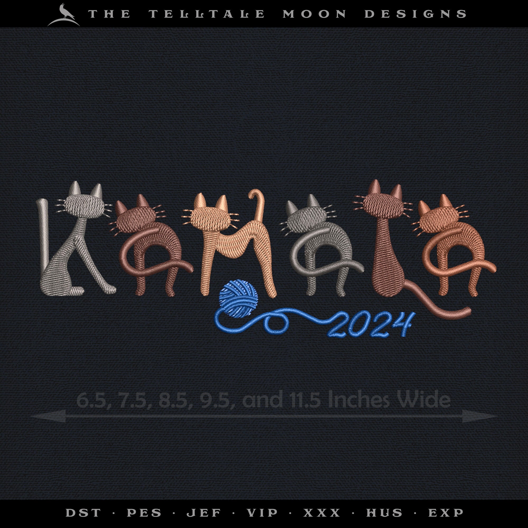 Embroidery for Election 2024 - Subtle, Fun "Kamala" for the Cat Ladies & Crones - Five Sizes 6.5 to 11.5 Inches Wide