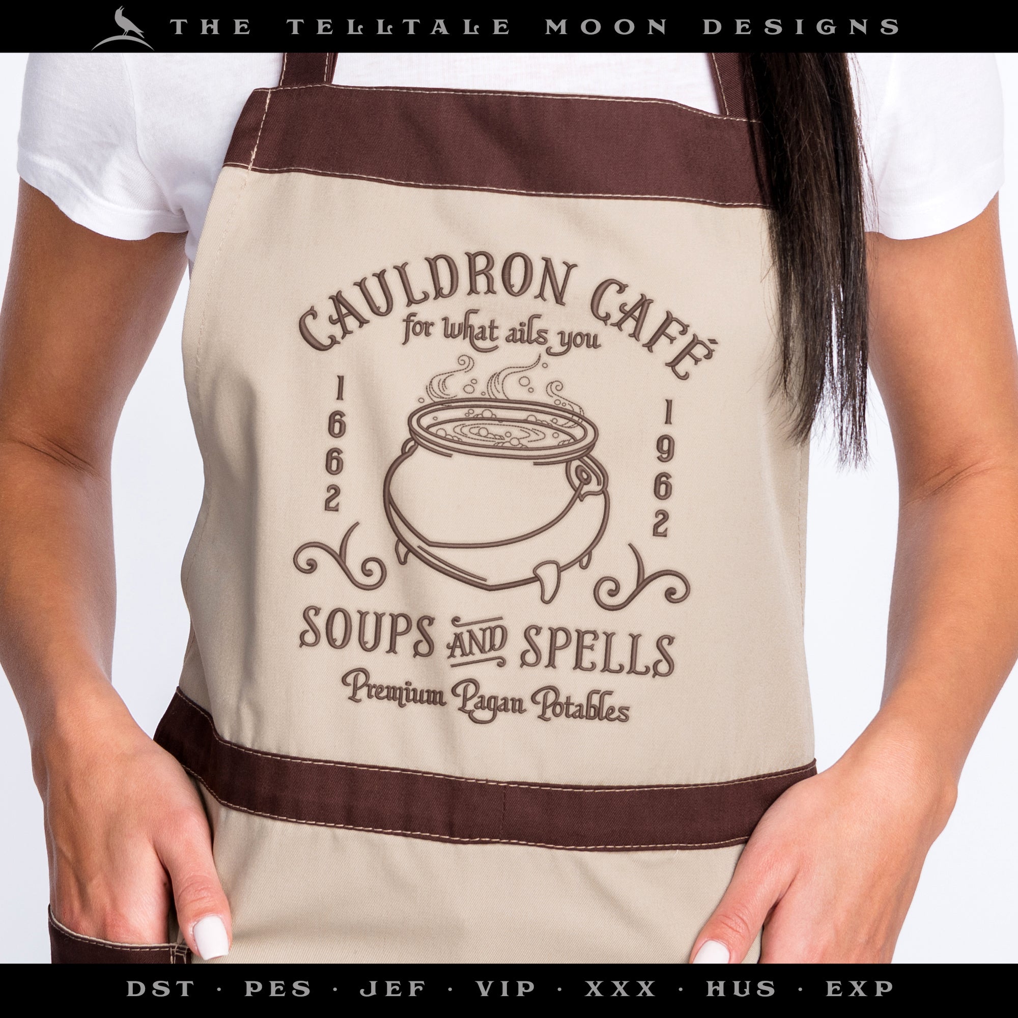 Embroidery: "Cauldron Cafe" Design - Five Sizes Just Under 6, 7, 8, 9, and 10 Inches Tall