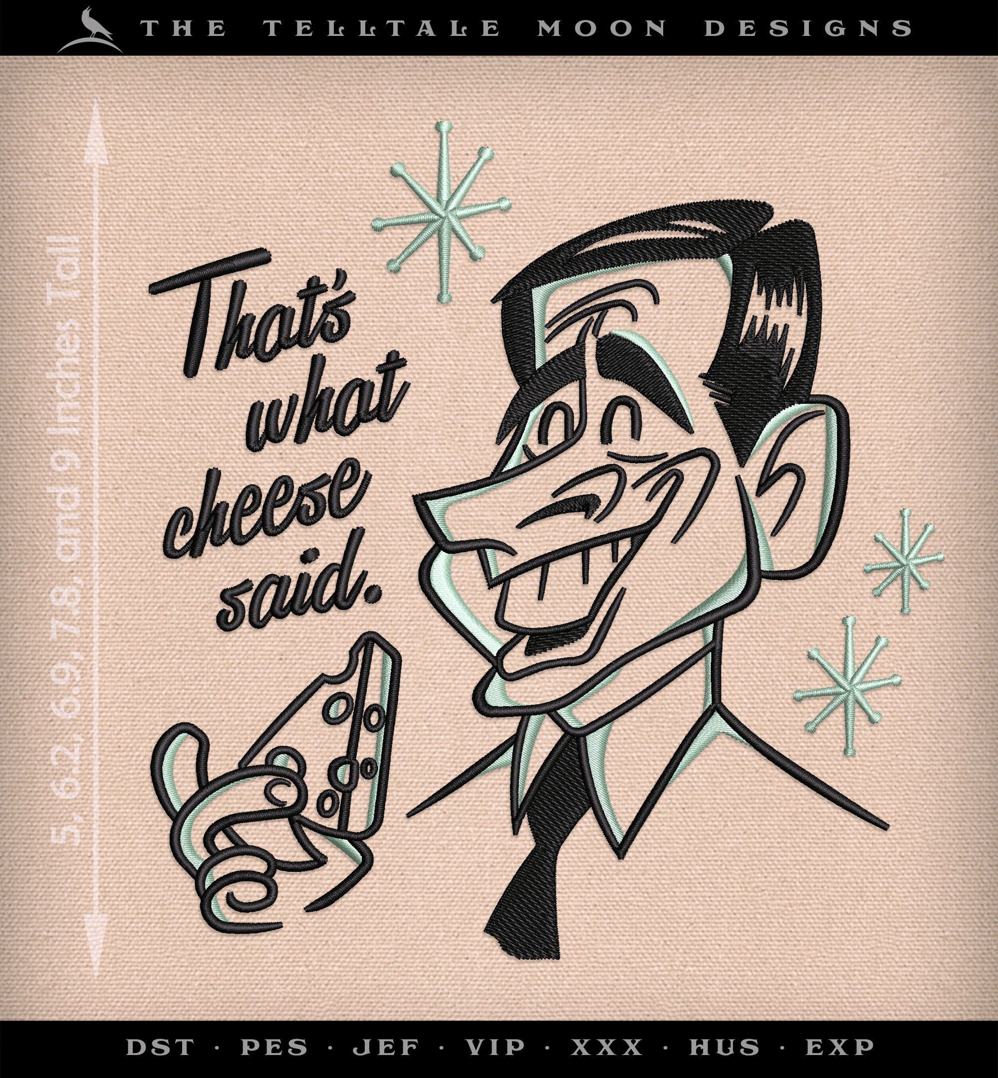 Machine Embroidery: Retro "That's What Cheese Said" Humor (Five Sizes from 5 to 9 Inches Tall)
