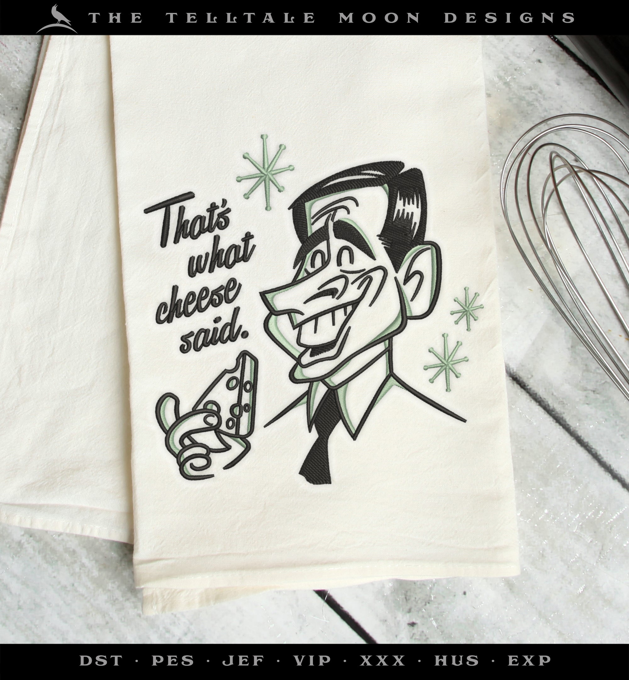 Machine Embroidery: Retro "That's What Cheese Said" Humor (Five Sizes from 5 to 9 Inches Tall)