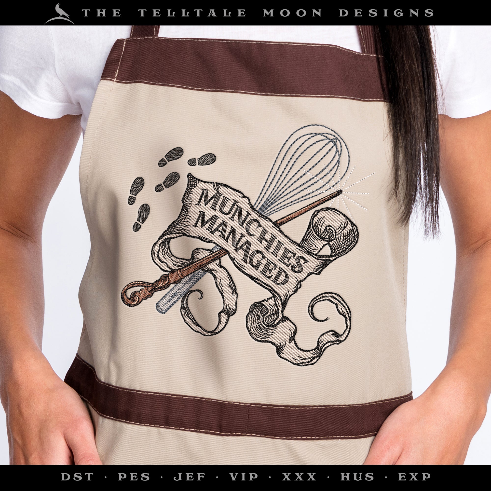 Embroidery: Sketch-style "Munchies Managed" Design - 5, 6, 7, 8, 9, 10, and 12 Inches Square