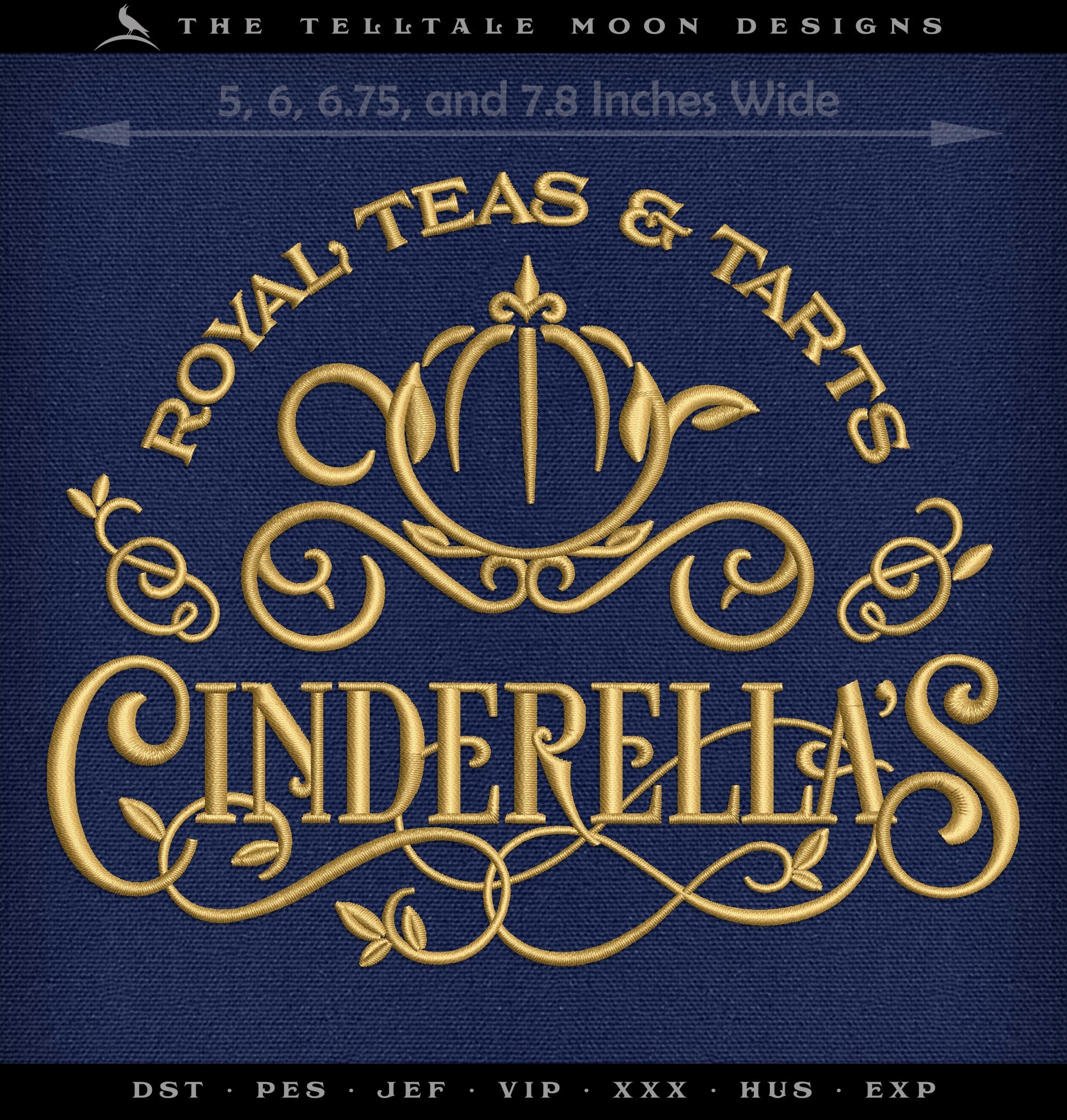 Embroidery: Cinderella's Tarts & Teas - Five Sizes 5, 6, 6.75, 7.8, and 8.5 Inches Wide