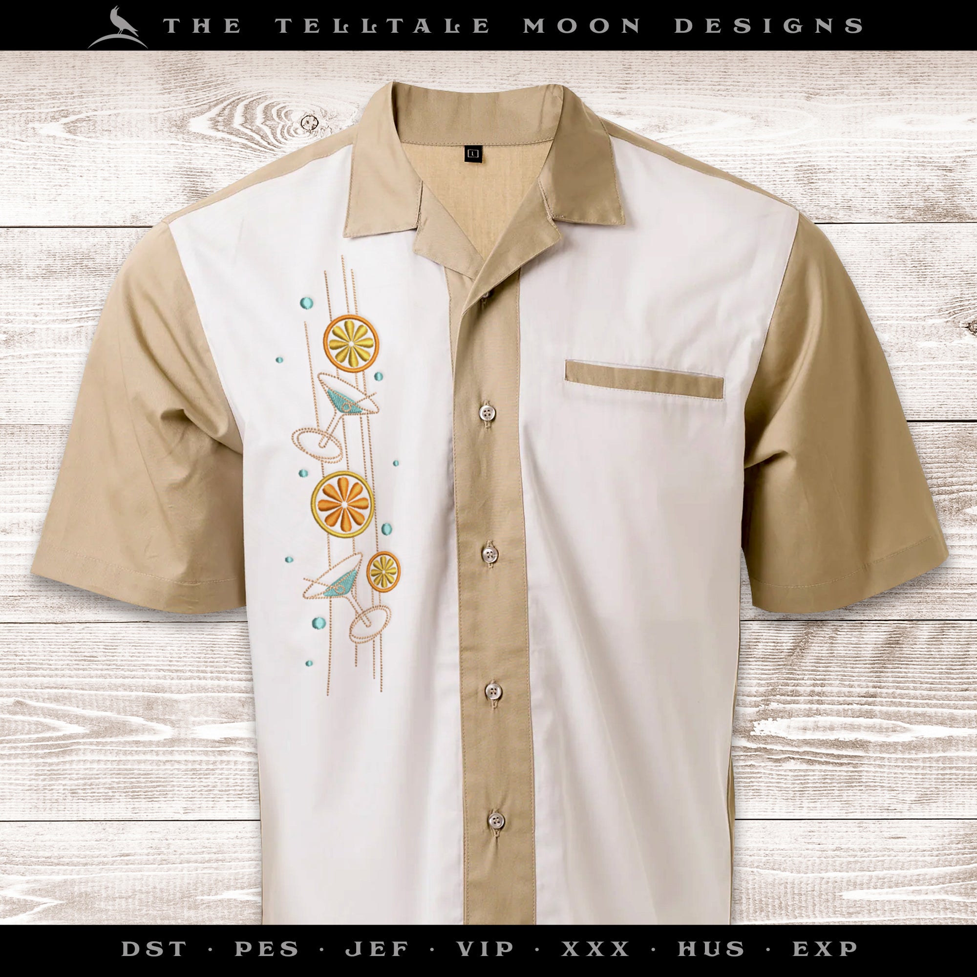 Embroidery: Midcentury "Cocktails & Citrus" Pocket Design - 7, 8, 9, 10, and 12 Inches Tall