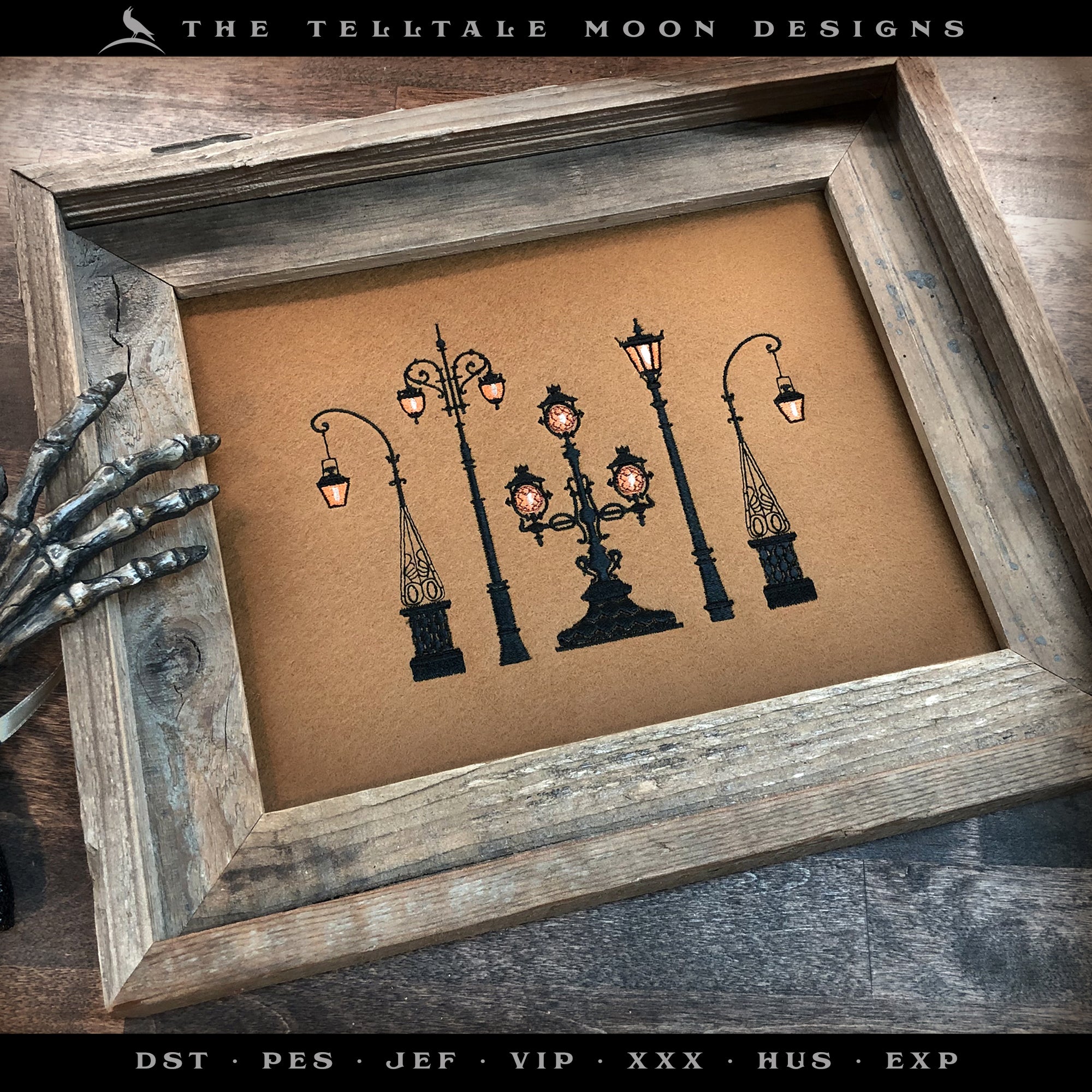 Embroidery: Classic Iron Street Lamps, Sizes Between 7 and 9 Inches Wide