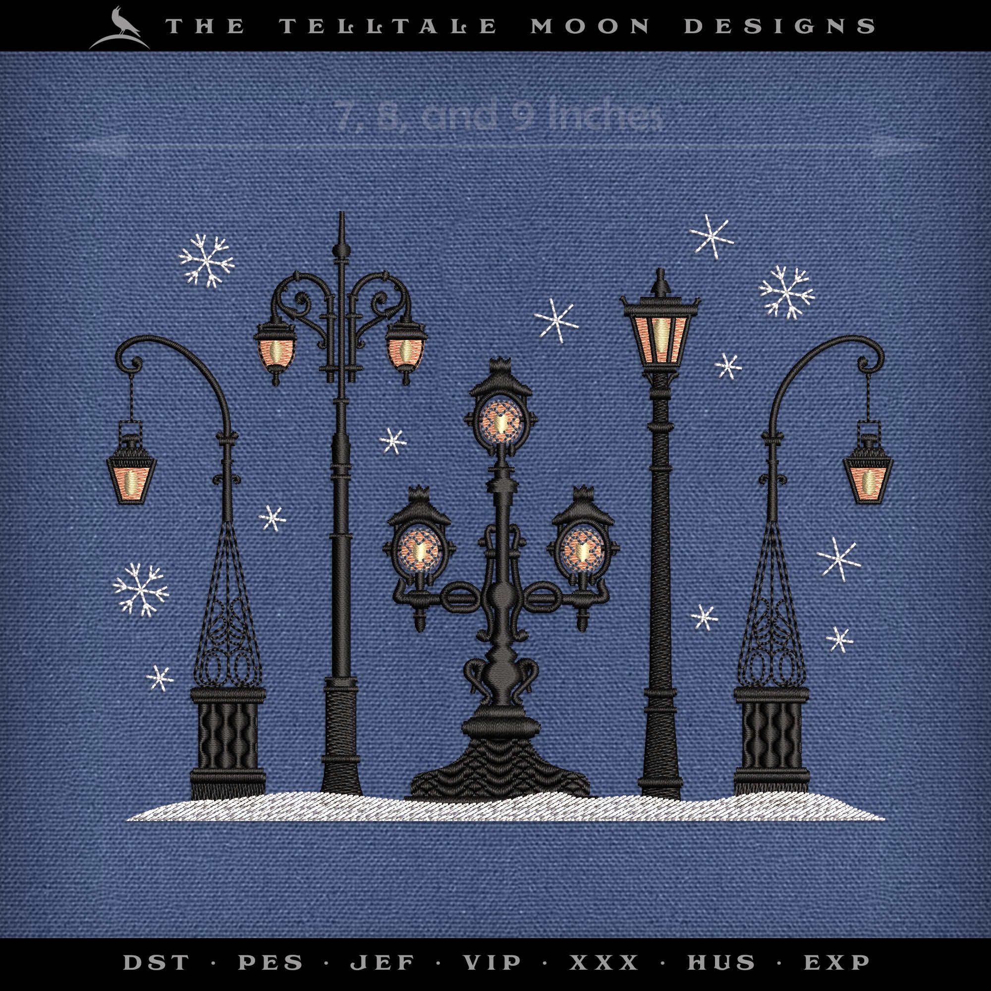 Embroidery: Classic Iron Street Lamps, Sizes Between 7 and 9 Inches Wide