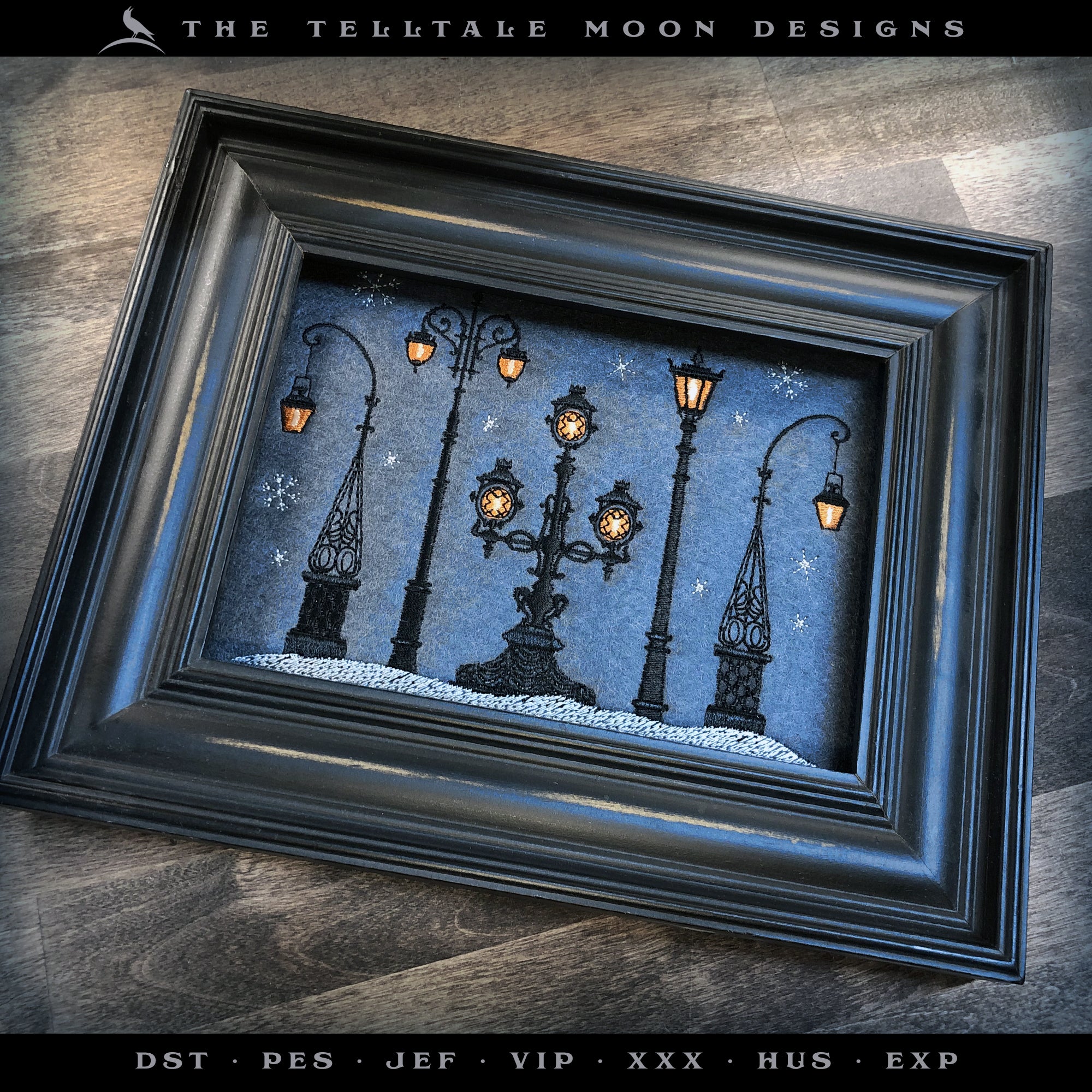 Embroidery: Classic Iron Street Lamps, Sizes Between 7 and 9 Inches Wide