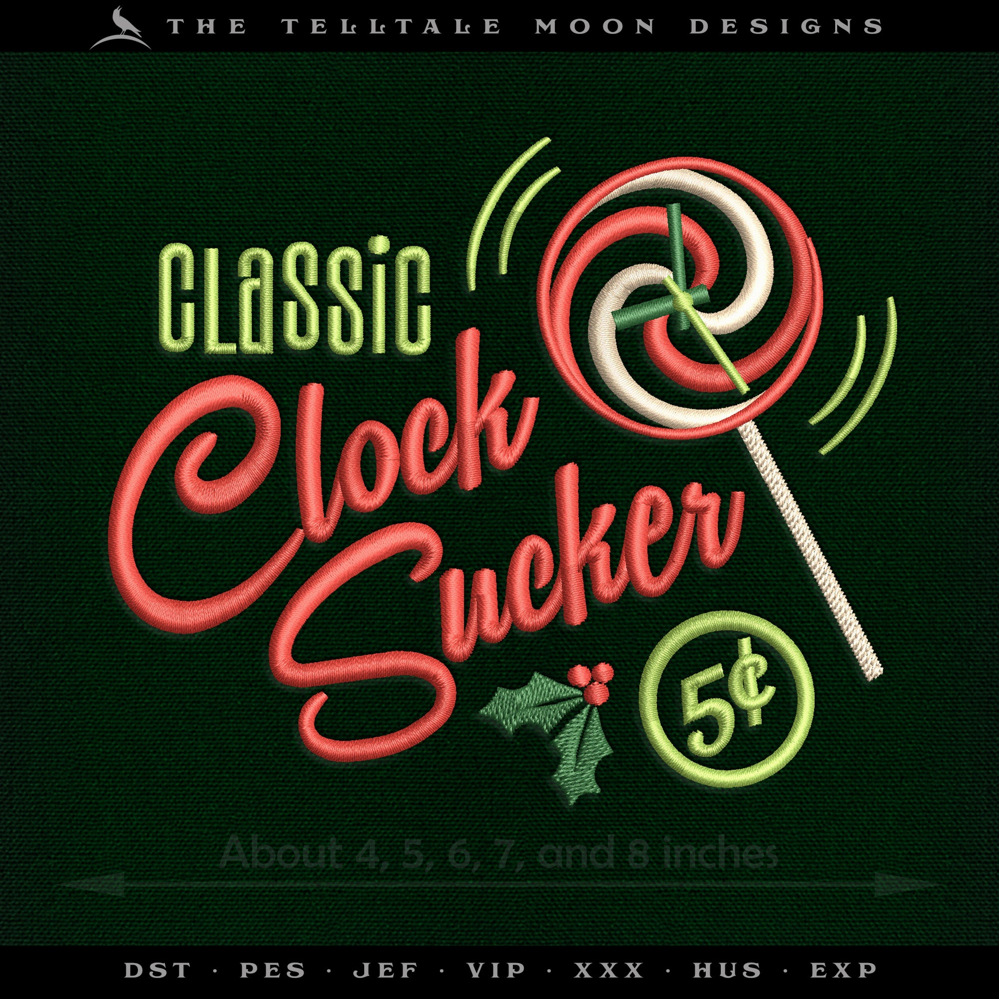 Embroidery: "Classic Clock Sucker" Retro Humor - Five Sizes for 4x4 and Larger Hoops