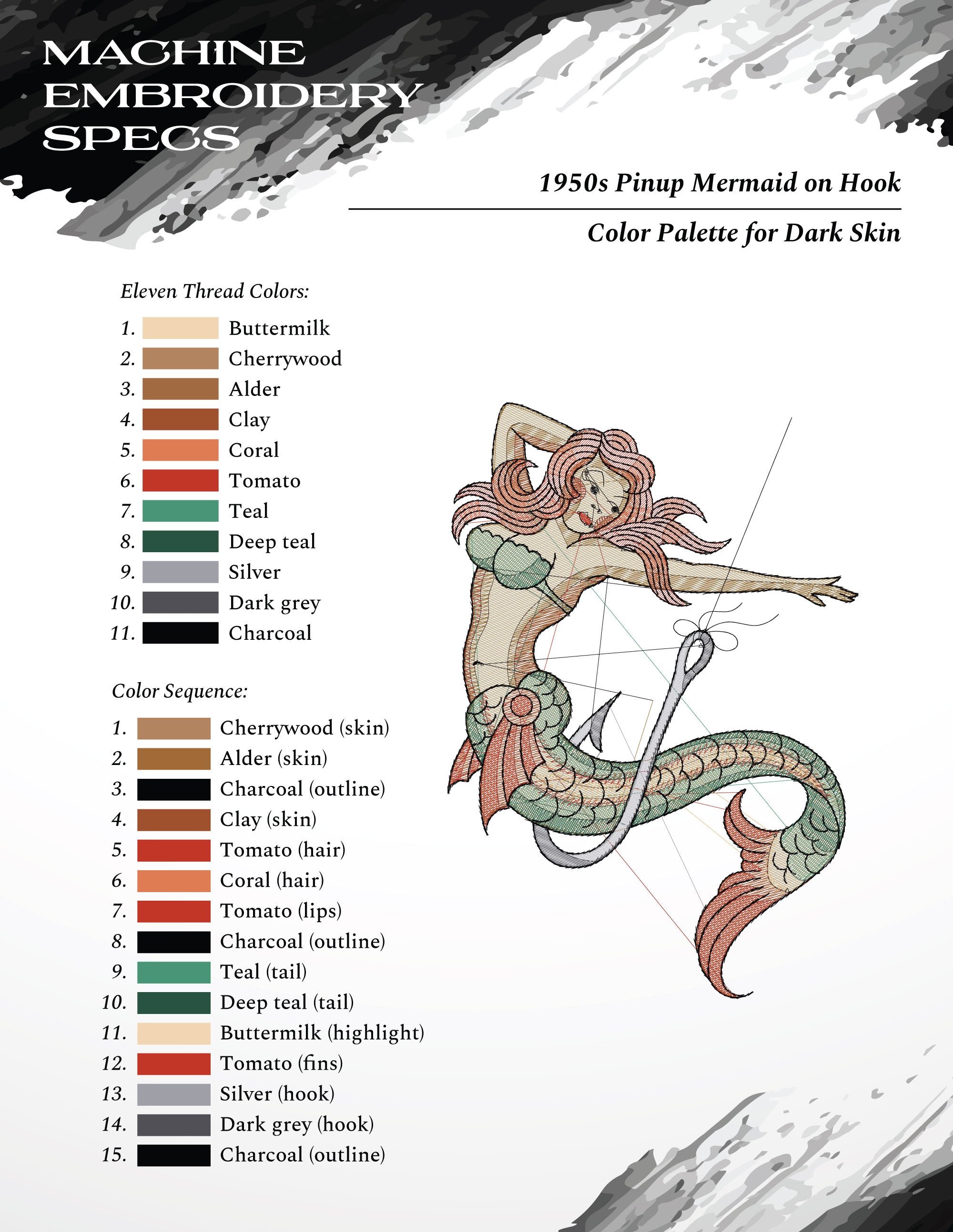 Vintage Tattoo Mermaid Pinup – Seven Sizes 5.5 to 13.5 Inches - Two Color Palettes